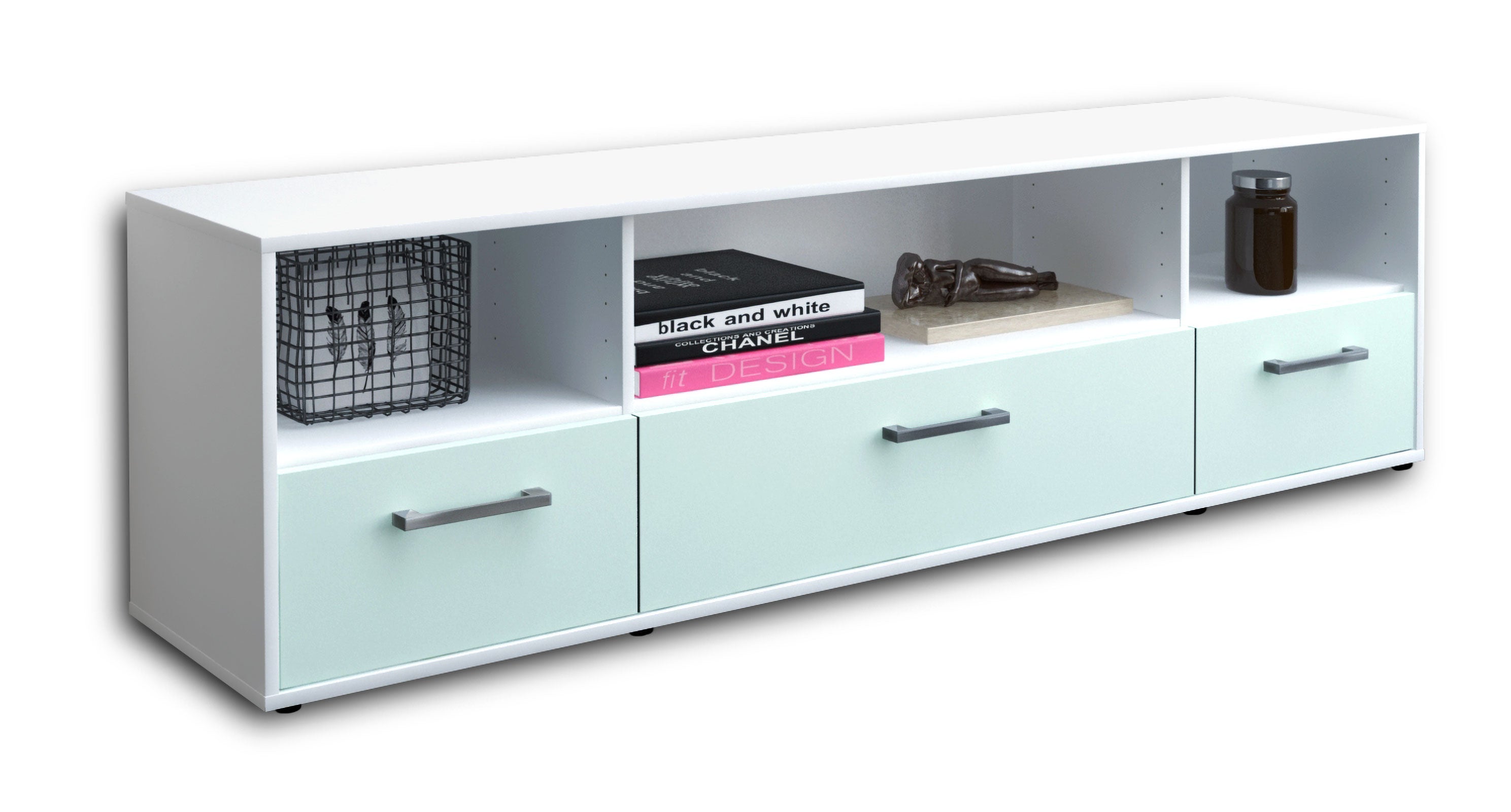 Lowboard - Aurelia - Design Farbakzent - Freistehend mit Griffe 180 cm Weiss