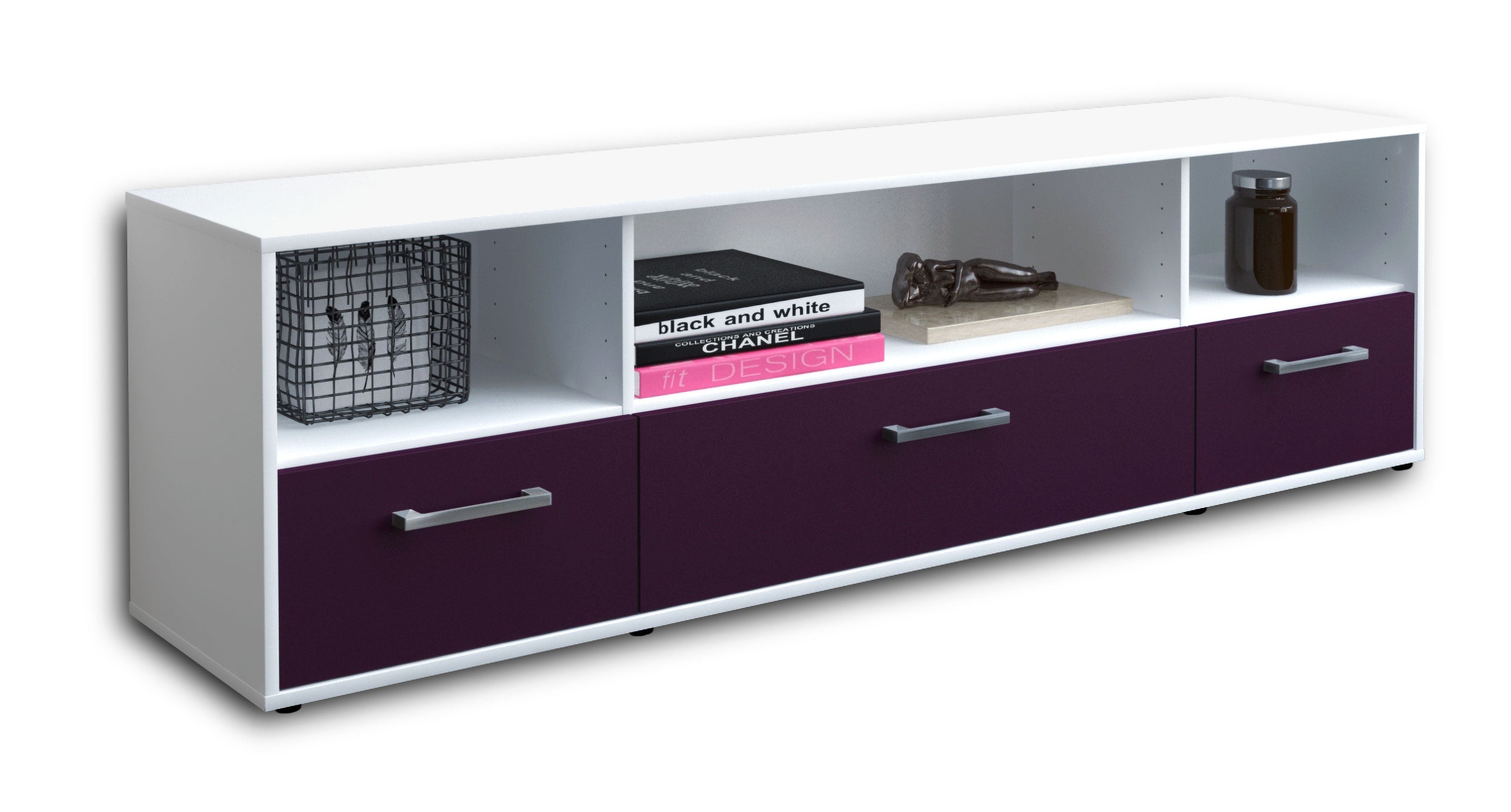 Lowboard - Aurelia - Design Farbakzent - Freistehend mit Griffe 180 cm Weiss