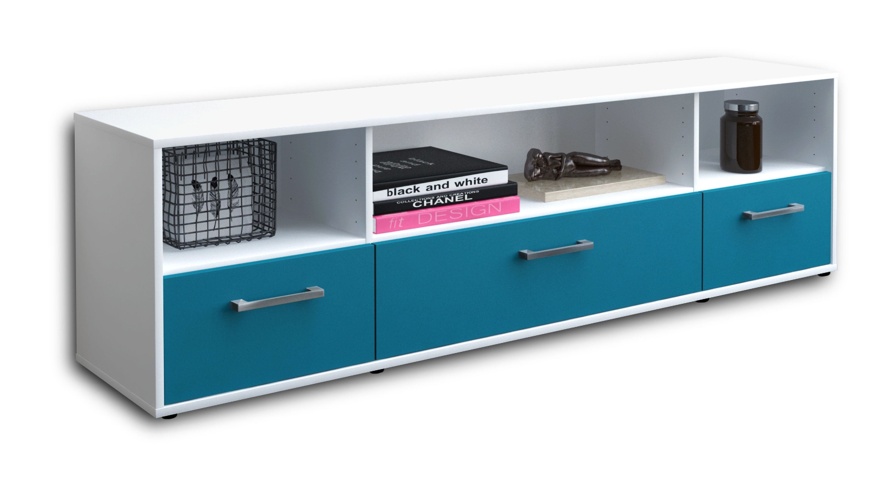 Lowboard - Aurelia - Design Farbakzent - Freistehend mit Griffe 180 cm Weiss