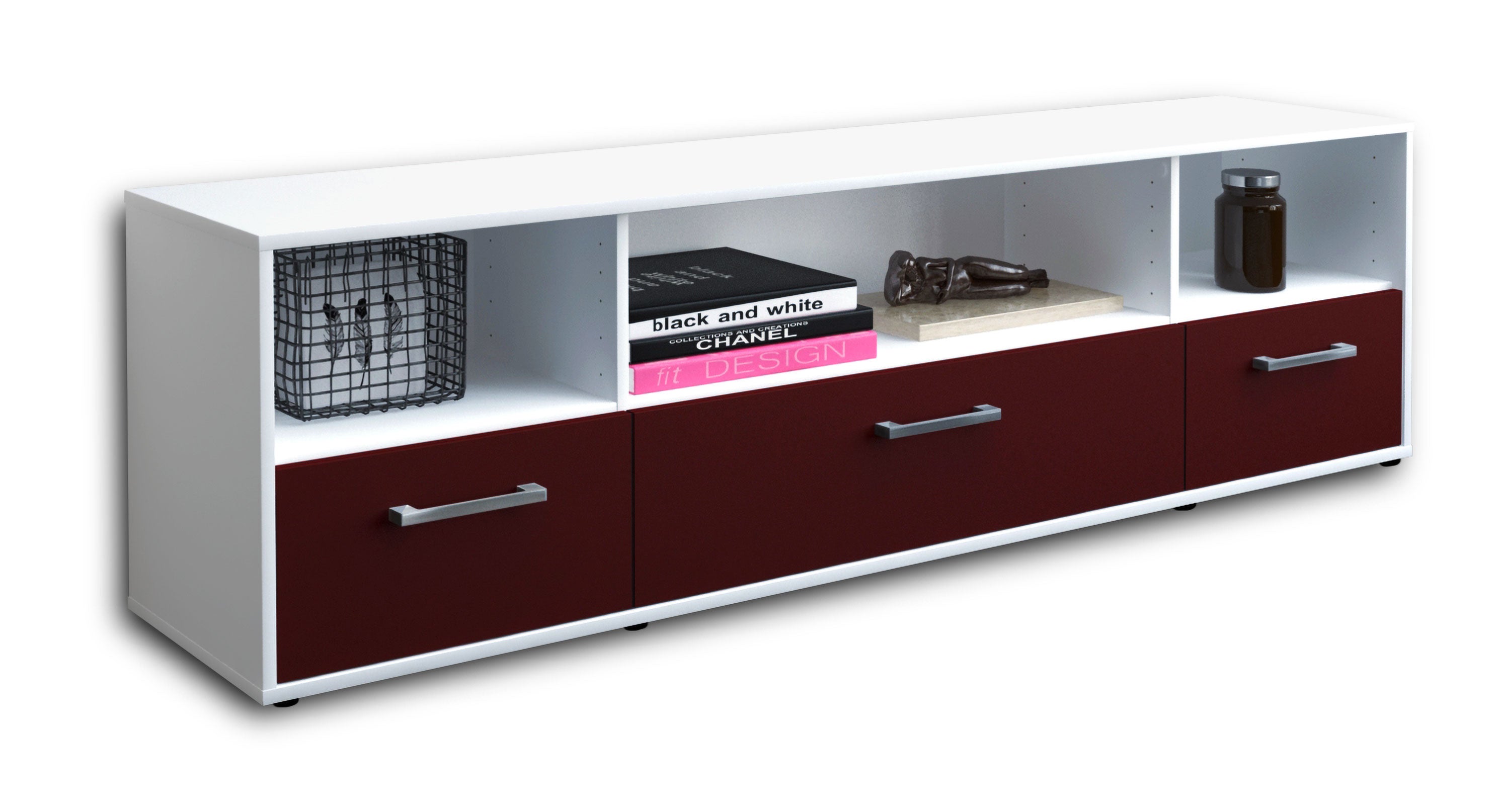 Lowboard - Aurelia - Design Farbakzent - Freistehend mit Griffe 180 cm Weiss
