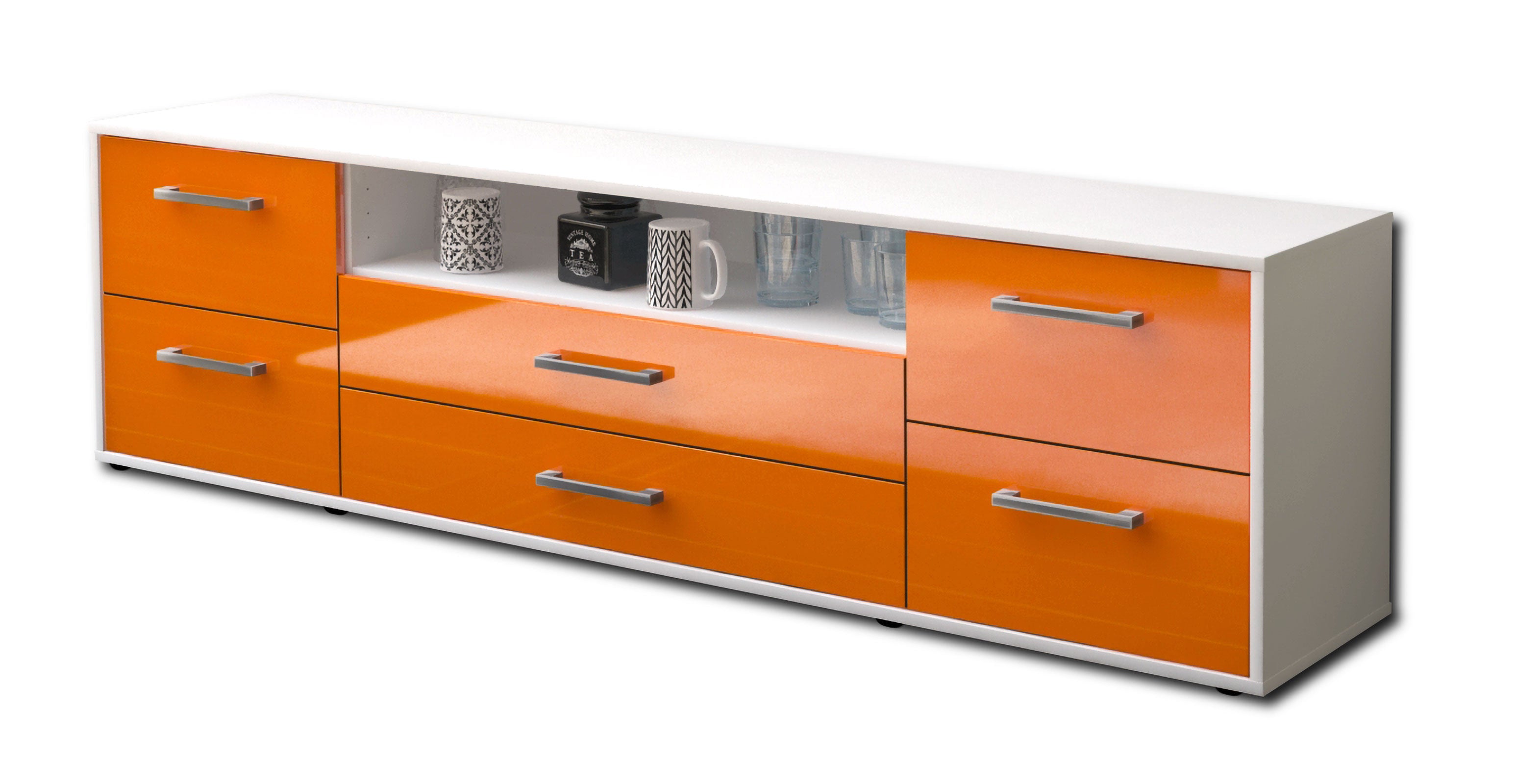 Lowboard - Aurora - Design Hochglanz - Freistehend mit Griffe 180 cm Weiss