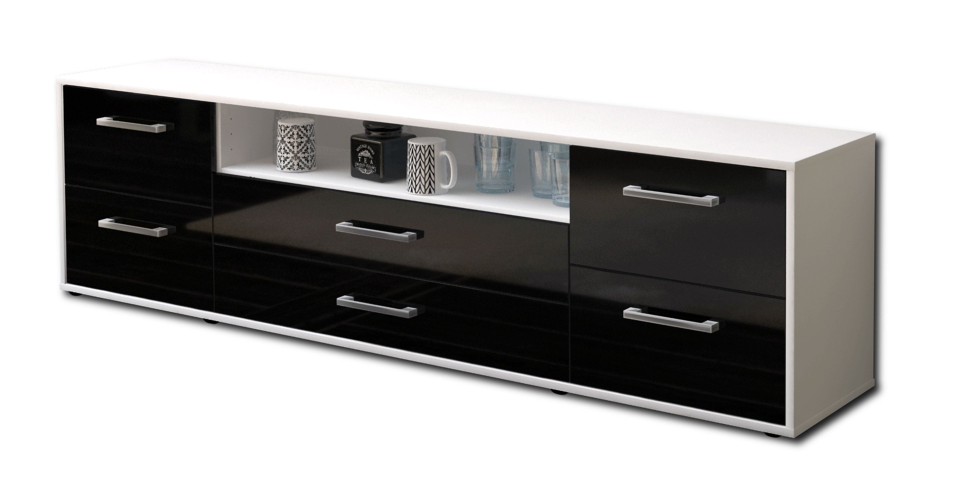 Lowboard - Aurora - Design Hochglanz - Freistehend mit Griffe 180 cm Weiss