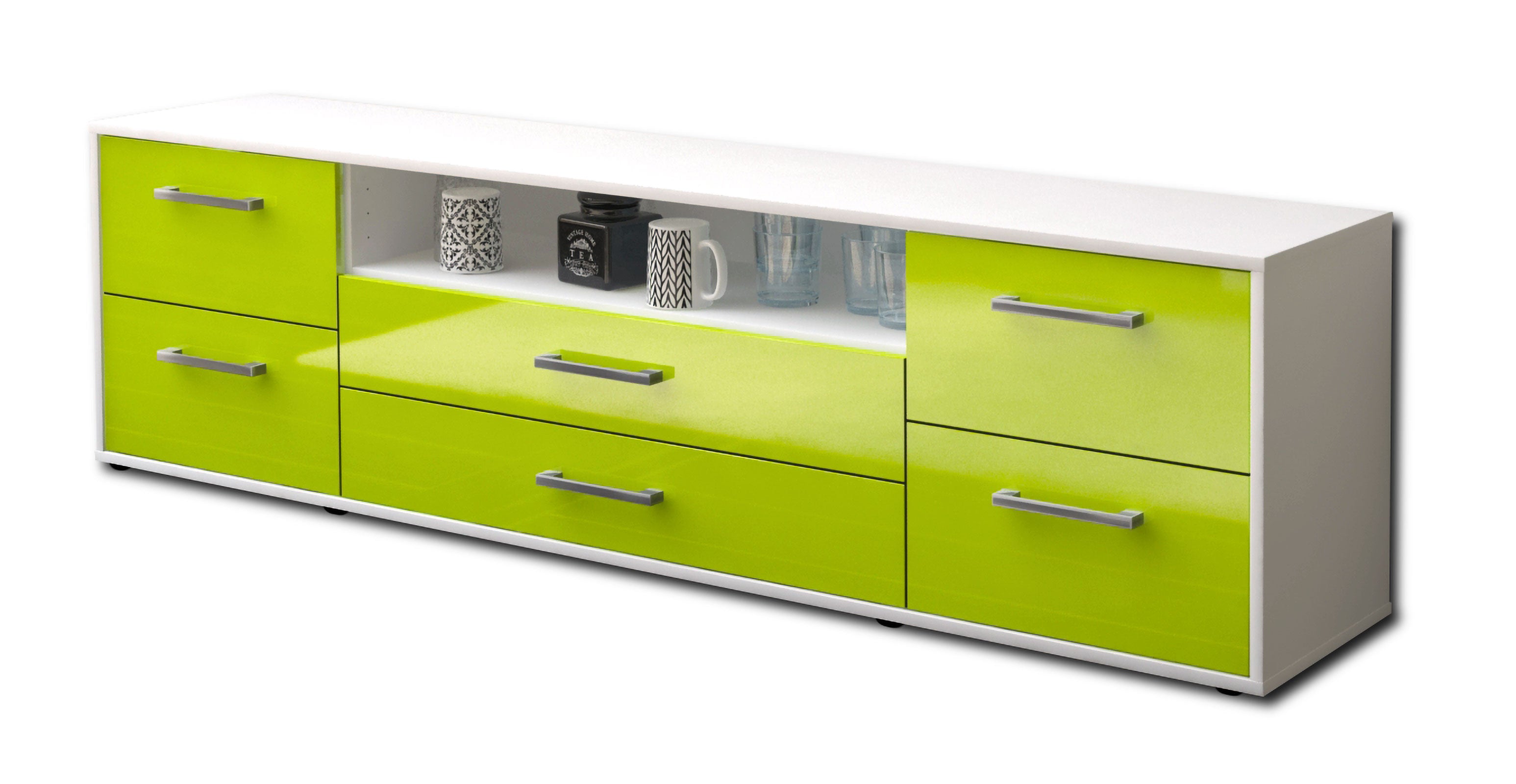 Lowboard - Aurora - Design Hochglanz - Freistehend mit Griffe 180 cm Weiss