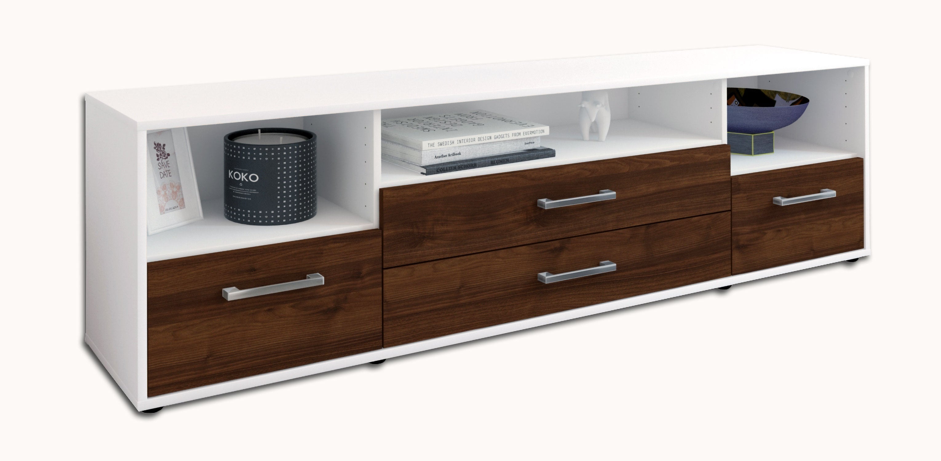 Lowboard - Azula - Design Holzdekor - Freistehend mit Griffe 180 cm Weiss