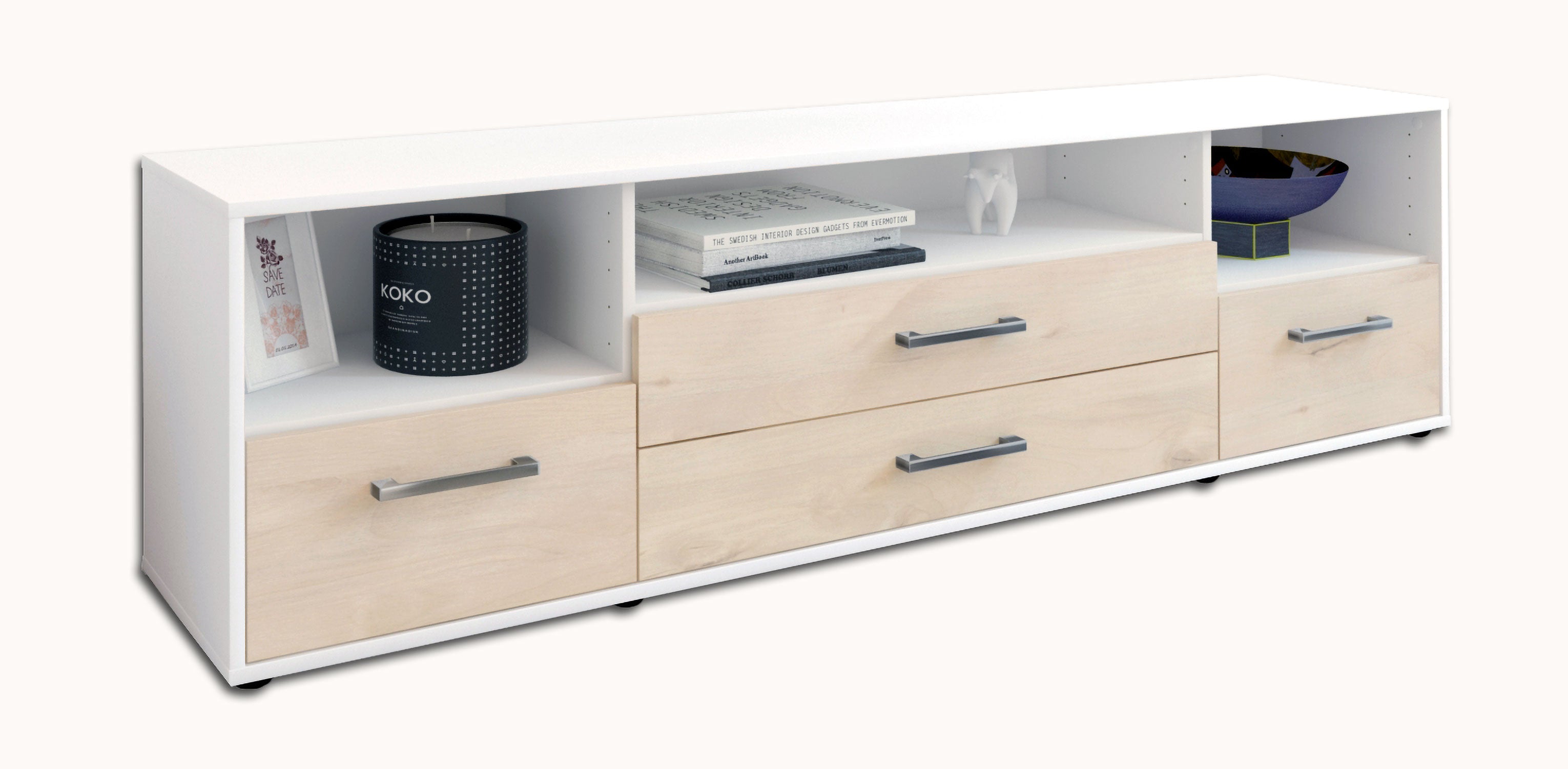 Lowboard - Azula - Design Holzdekor - Freistehend mit Griffe 180 cm Weiss