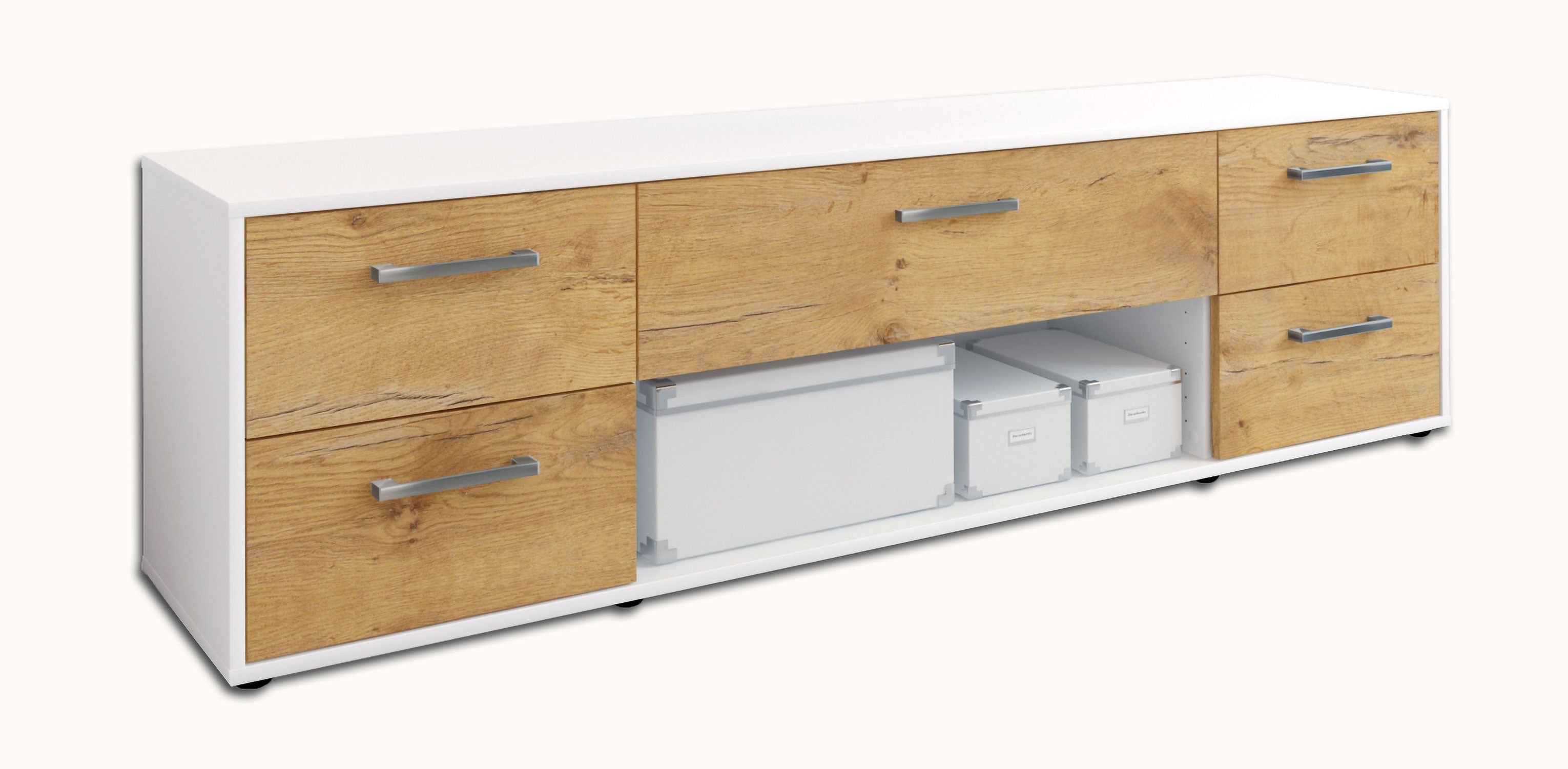 Lowboard - Babetta - Design Holzdekor - Freistehend mit Griffe 180 cm Weiss