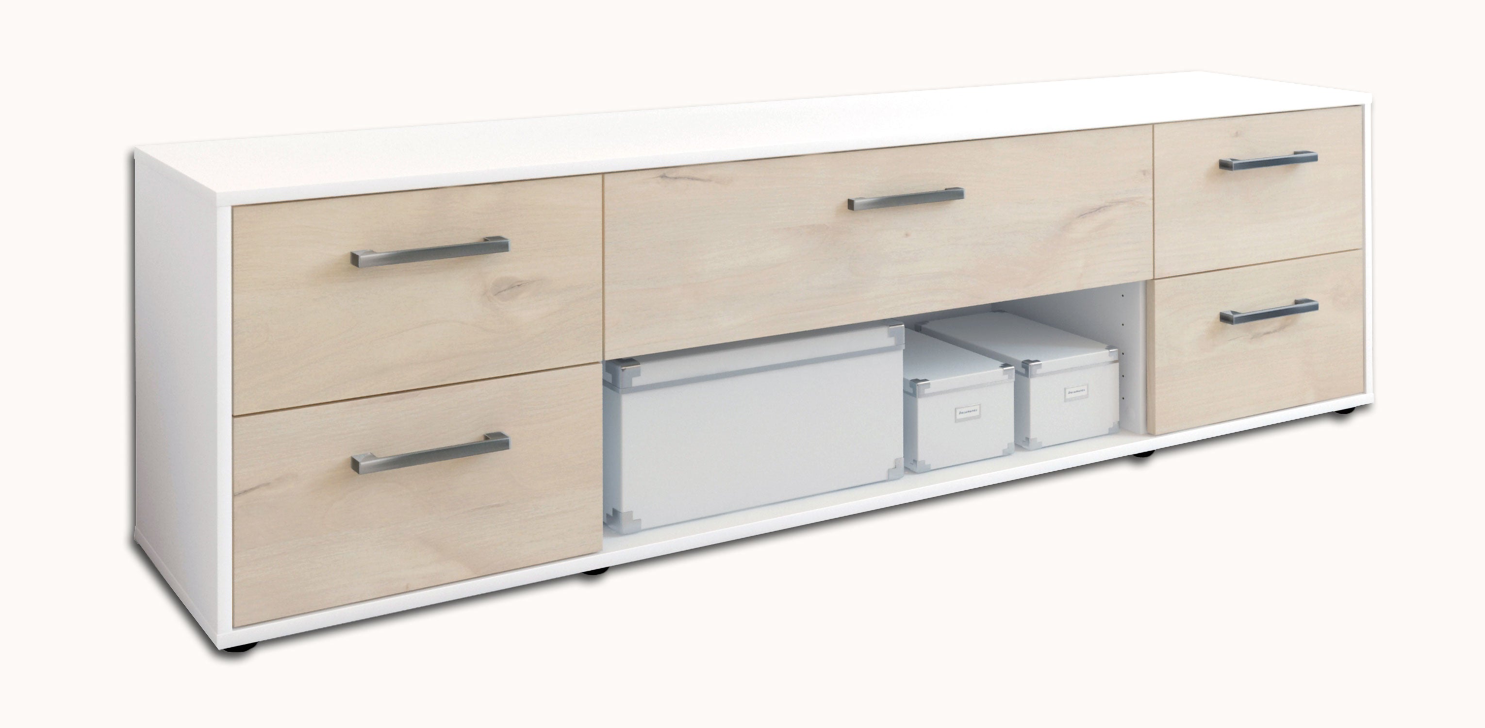 Lowboard - Babetta - Design Holzdekor - Freistehend mit Griffe 180 cm Weiss