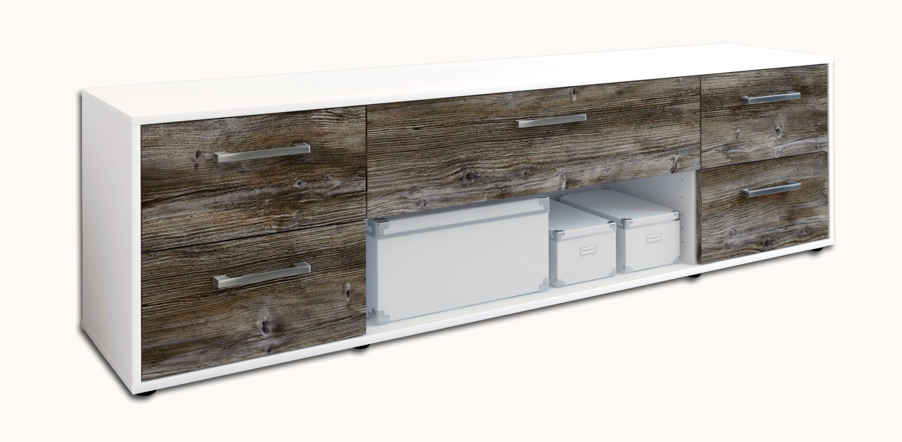 Lowboard - Babetta - Design Holzdekor - Freistehend mit Griffe 180 cm Weiss