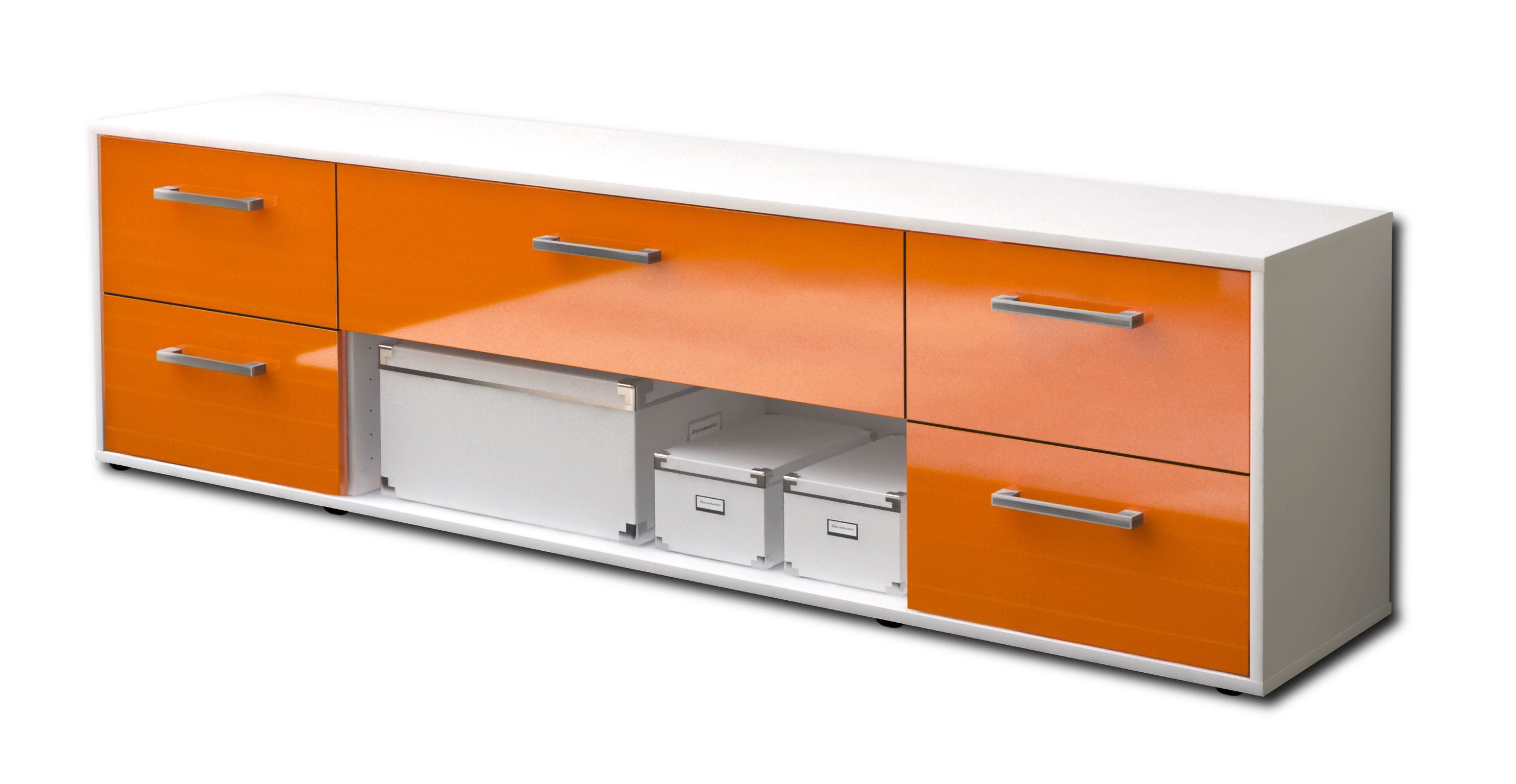 Lowboard - Babetta - Design Hochglanz - Freistehend mit Griffe 180 cm Weiss
