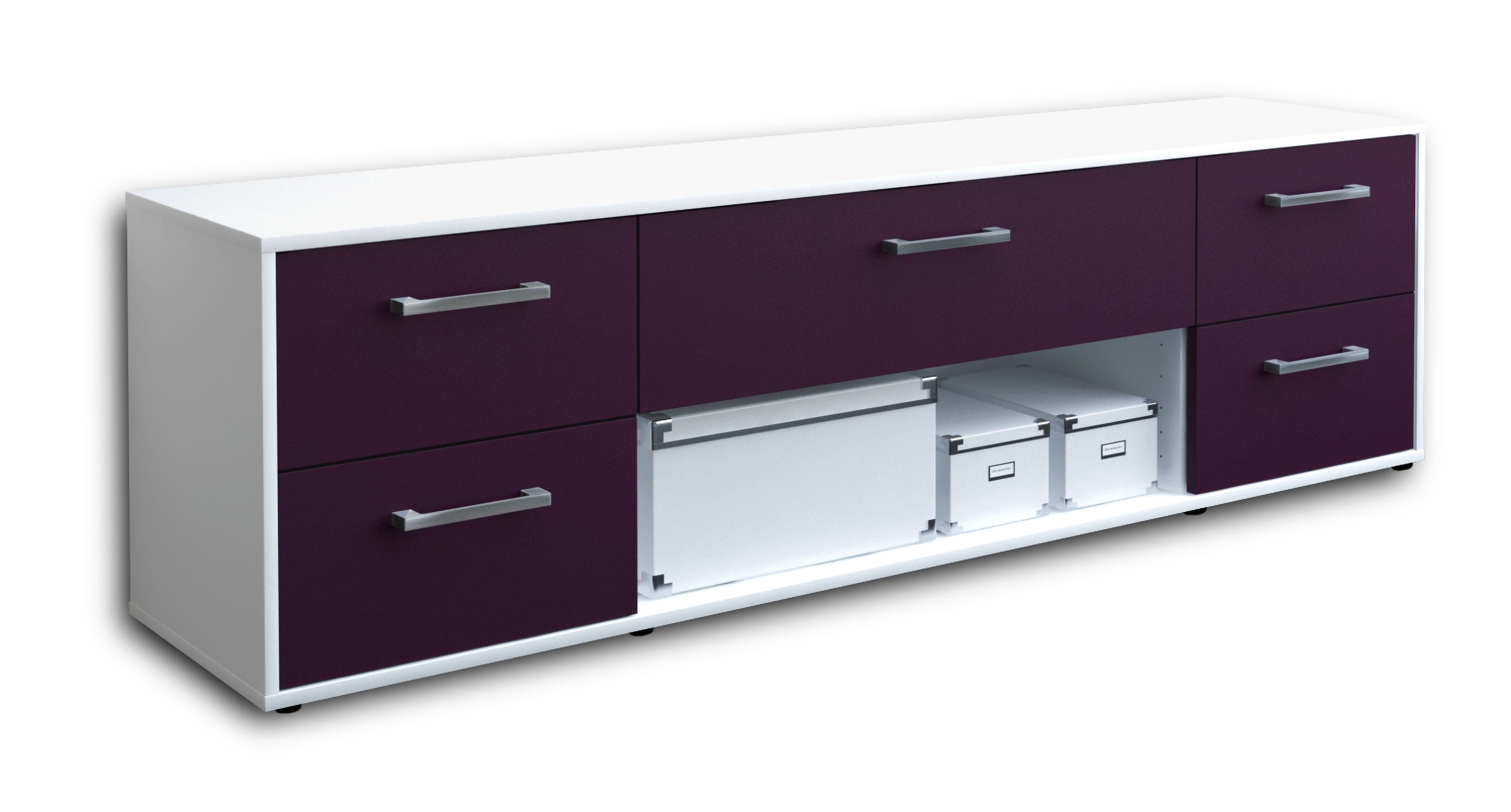 Lowboard - Babetta - Design Farbakzent - Freistehend mit Griffe 180 cm Weiss