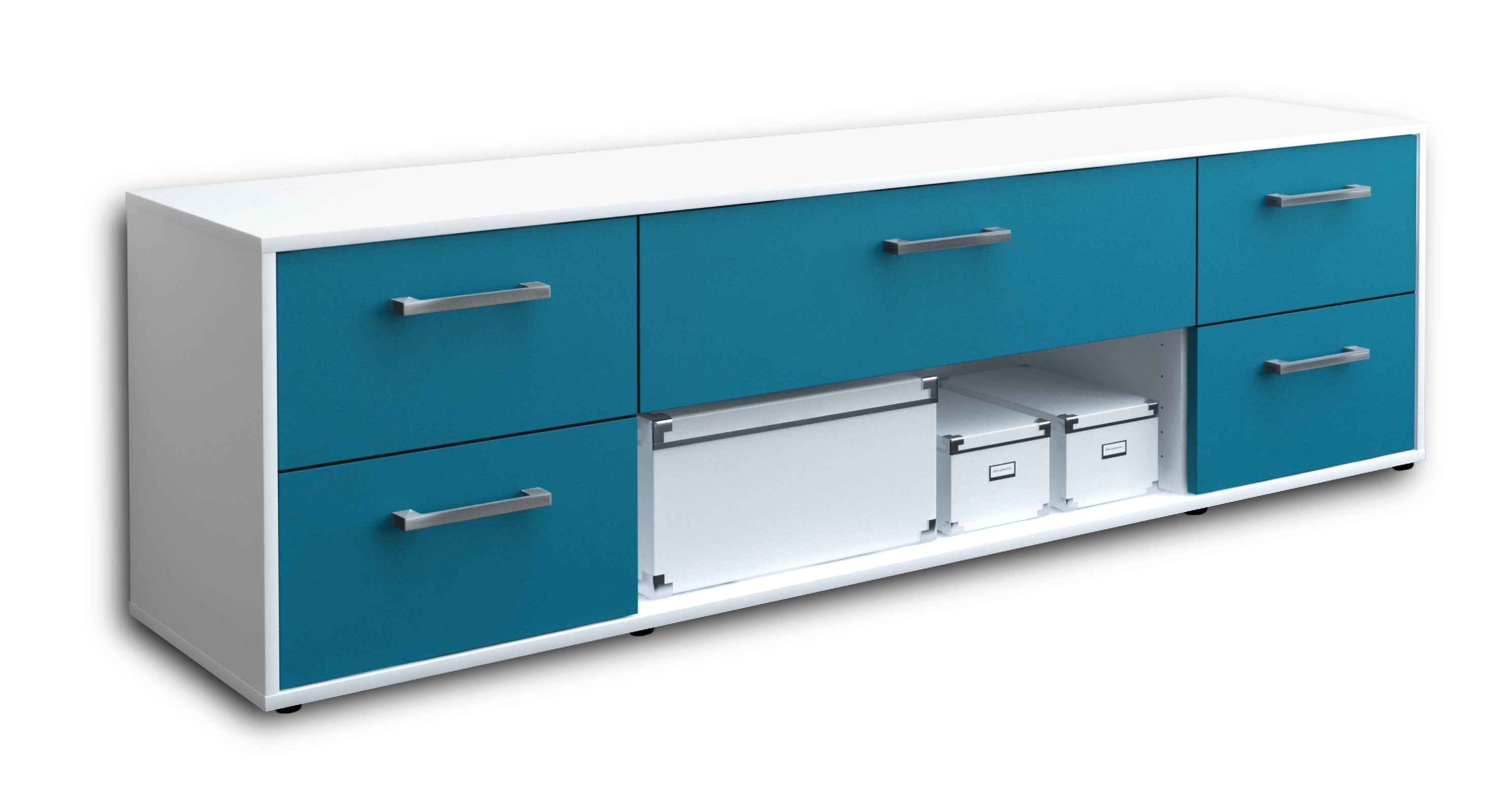Lowboard - Babetta - Design Farbakzent - Freistehend mit Griffe 180 cm Weiss