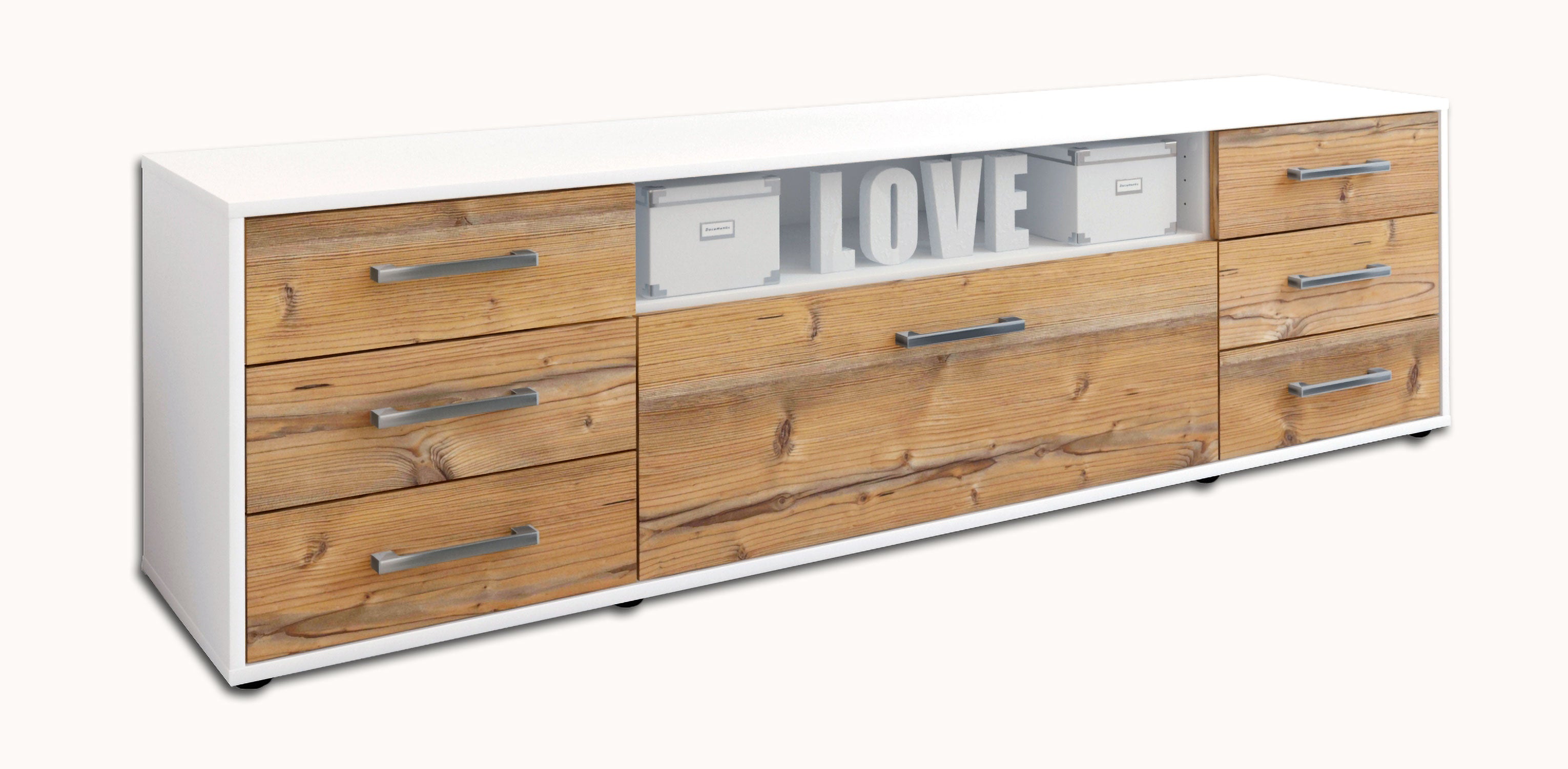 Lowboard - Beatrice - Design Holzdekor - Freistehend mit Griffe 180 cm Weiss