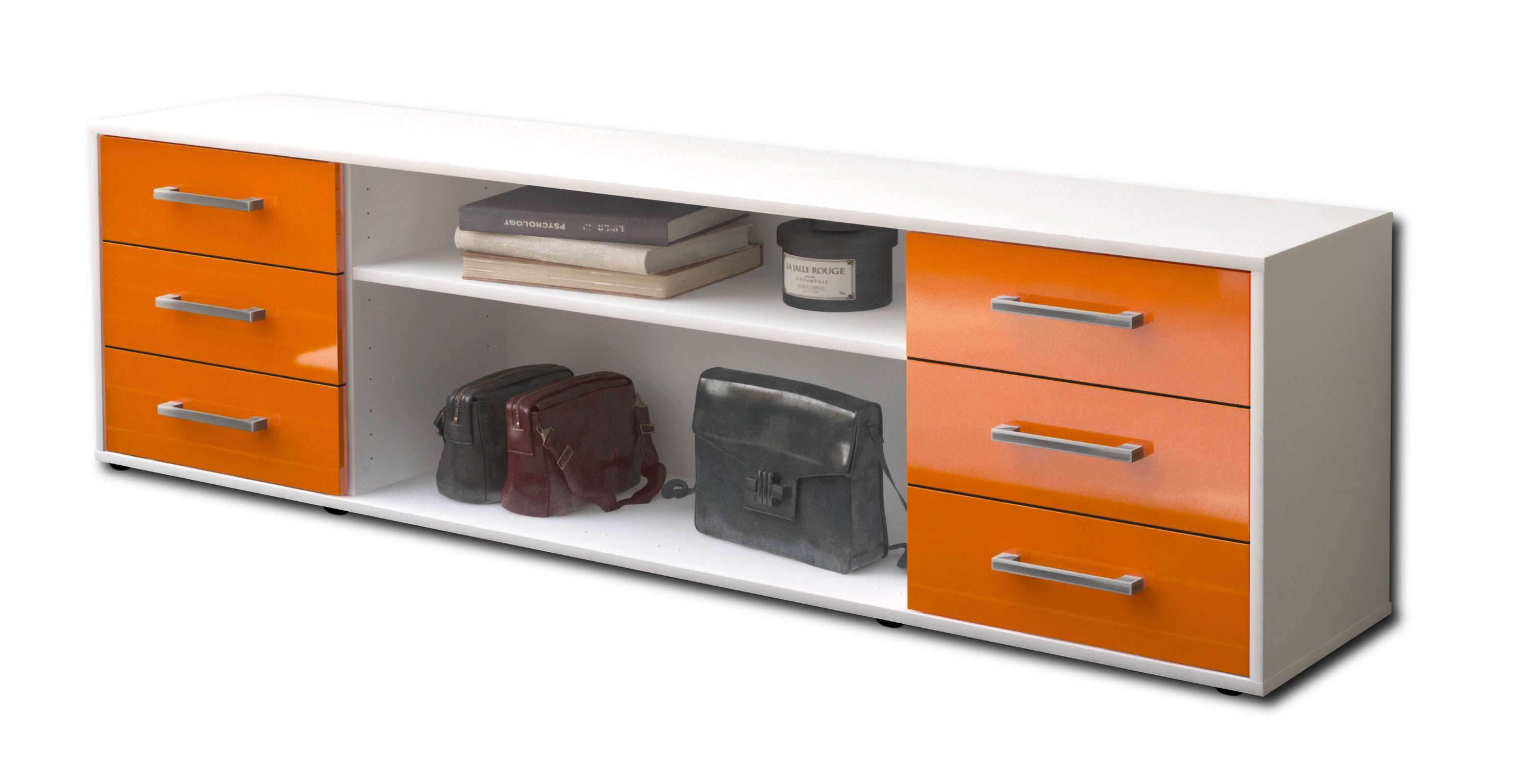 Lowboard - Belinda - Design Hochglanz - Freistehend mit Griffe 180 cm Weiss