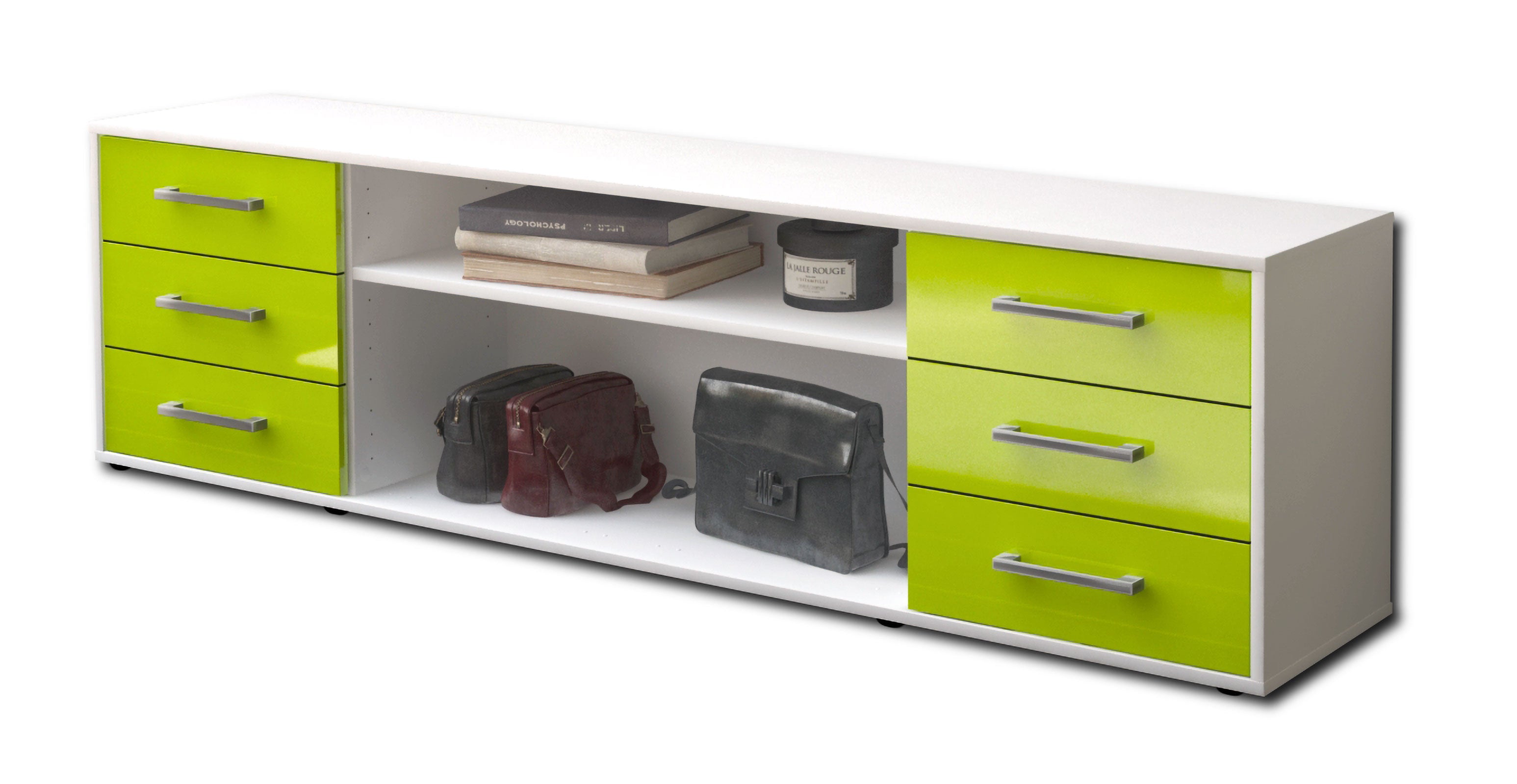 Lowboard - Belinda - Design Hochglanz - Freistehend mit Griffe 180 cm Weiss