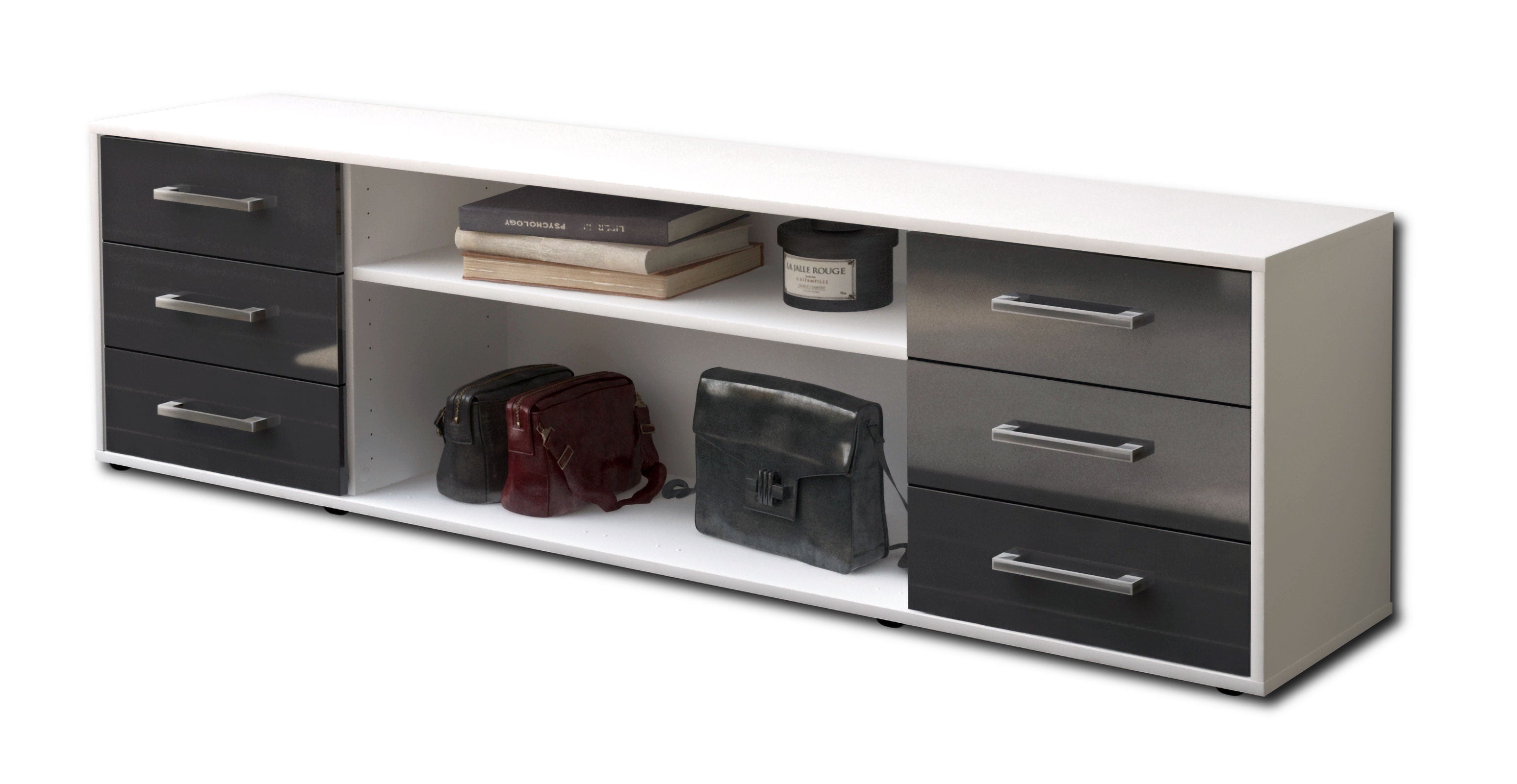 Lowboard - Belinda - Design Hochglanz - Freistehend mit Griffe 180 cm Weiss