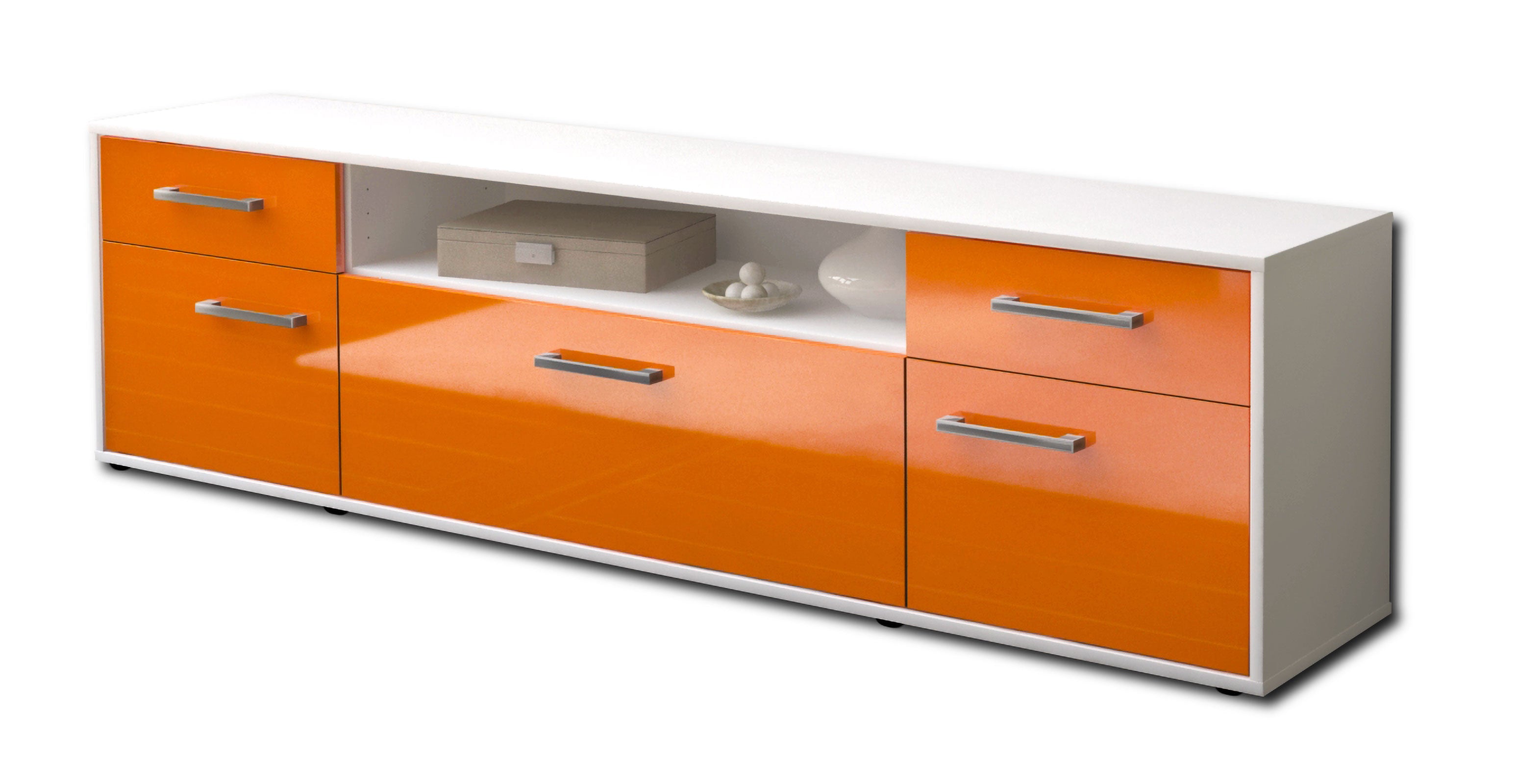 Lowboard - Bernadetta - Design Hochglanz - Freistehend mit Griffe 180 cm Weiss