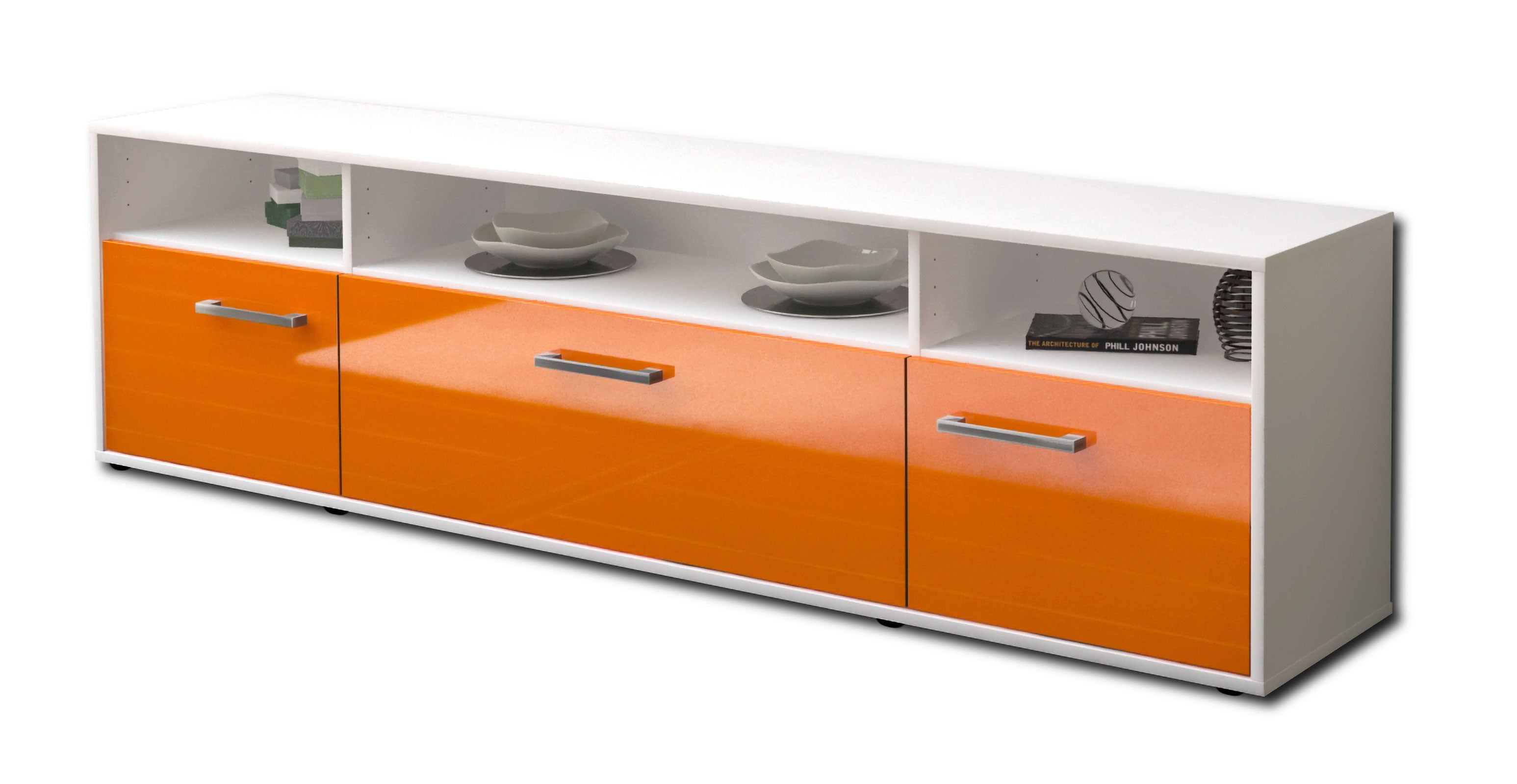 Lowboard - BIANCA - Design Hochglanz - Freistehend mit Griffe 180 cm Weiss
