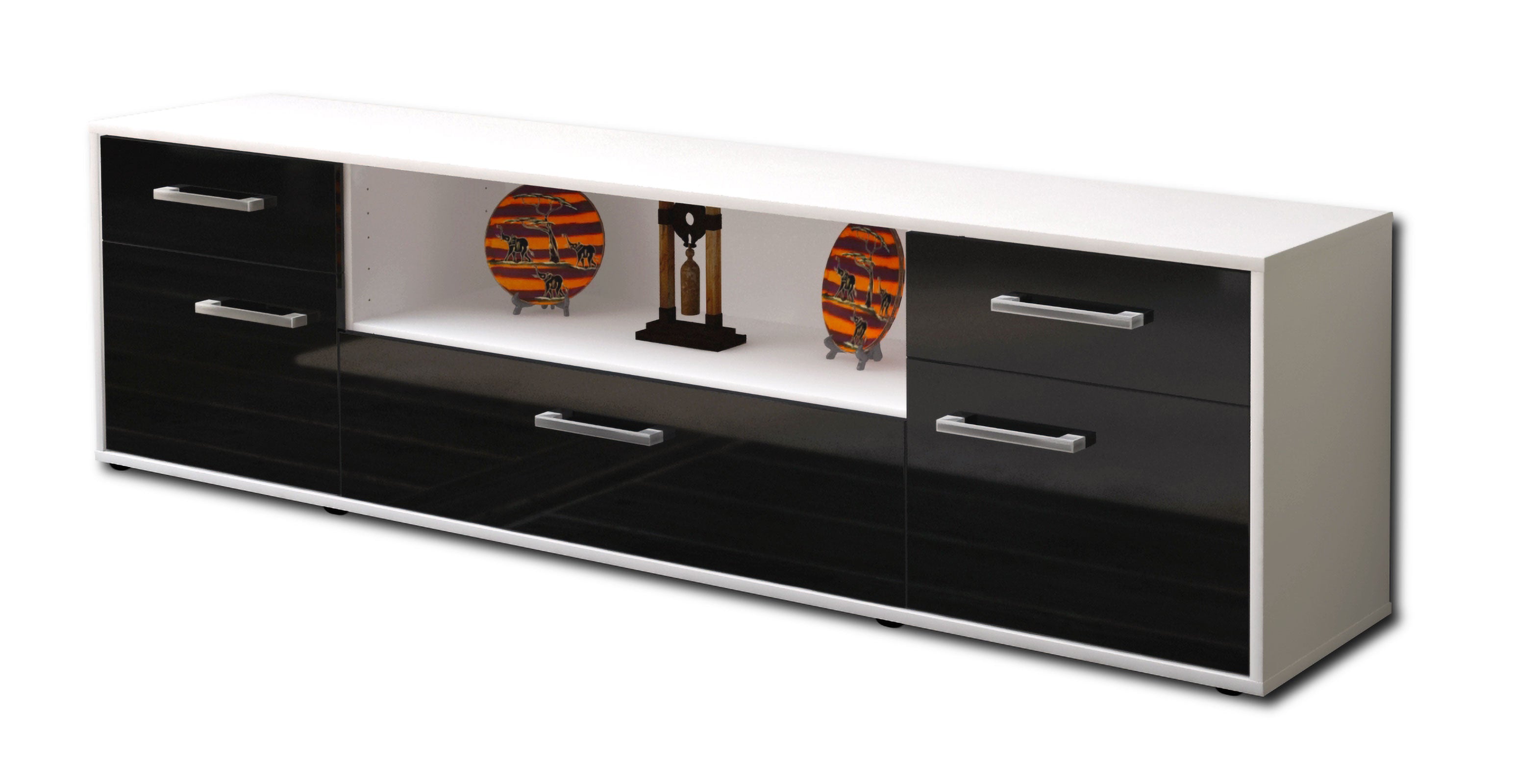Lowboard - Biggi - Design Hochglanz - Freistehend mit Griffe 180 cm Weiss