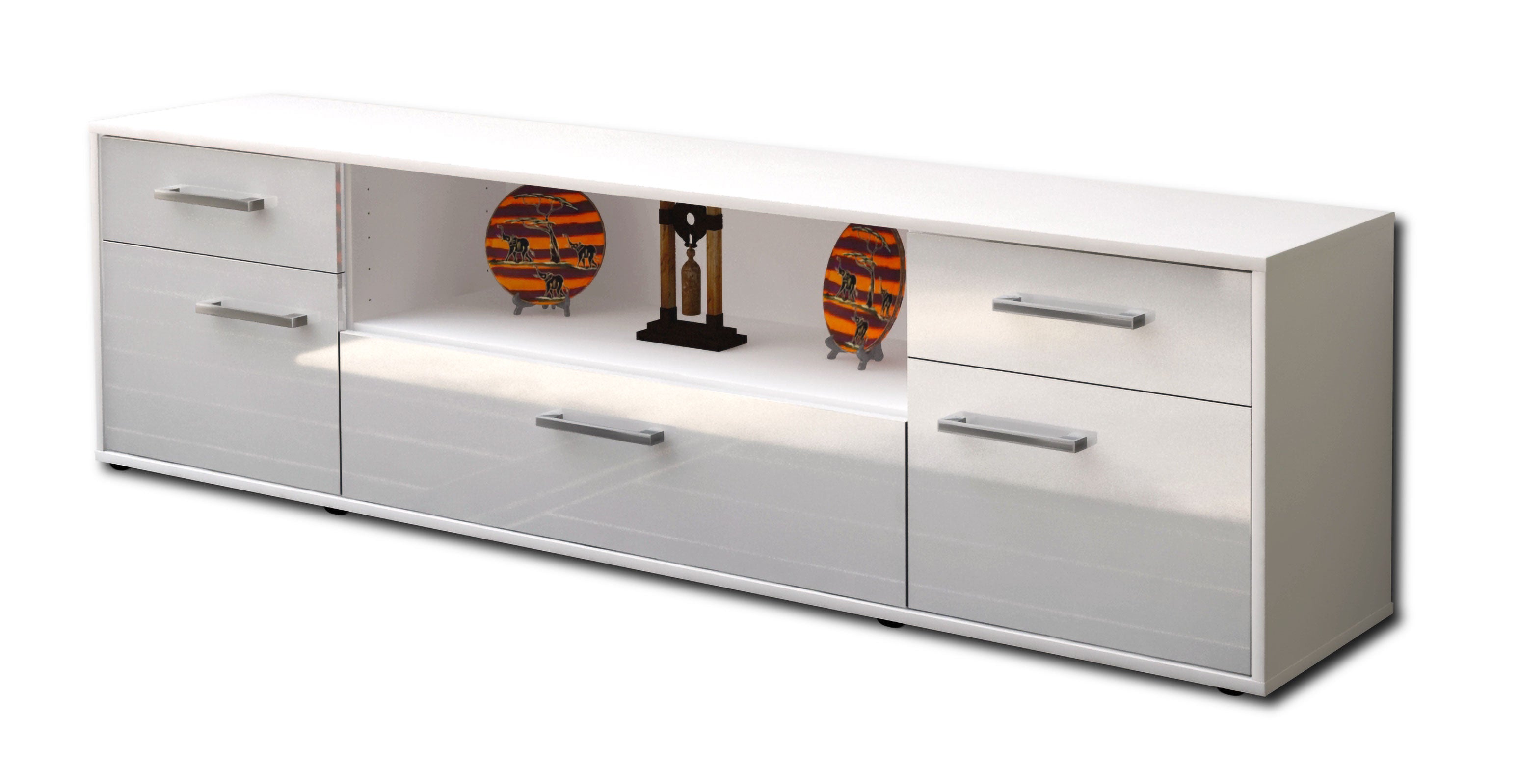Lowboard - Biggi - Design Hochglanz - Freistehend mit Griffe 180 cm Weiss