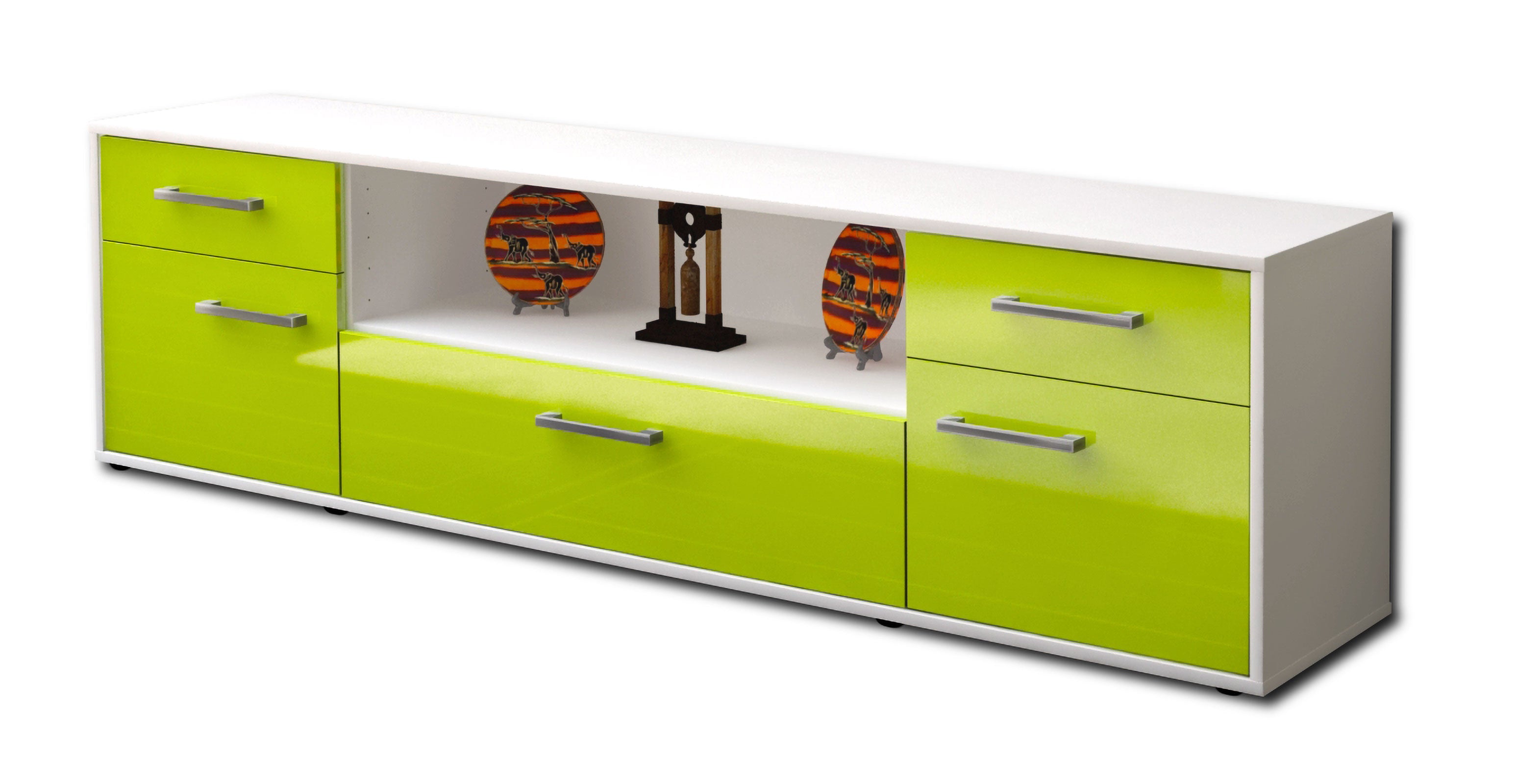 Lowboard - Biggi - Design Hochglanz - Freistehend mit Griffe 180 cm Weiss