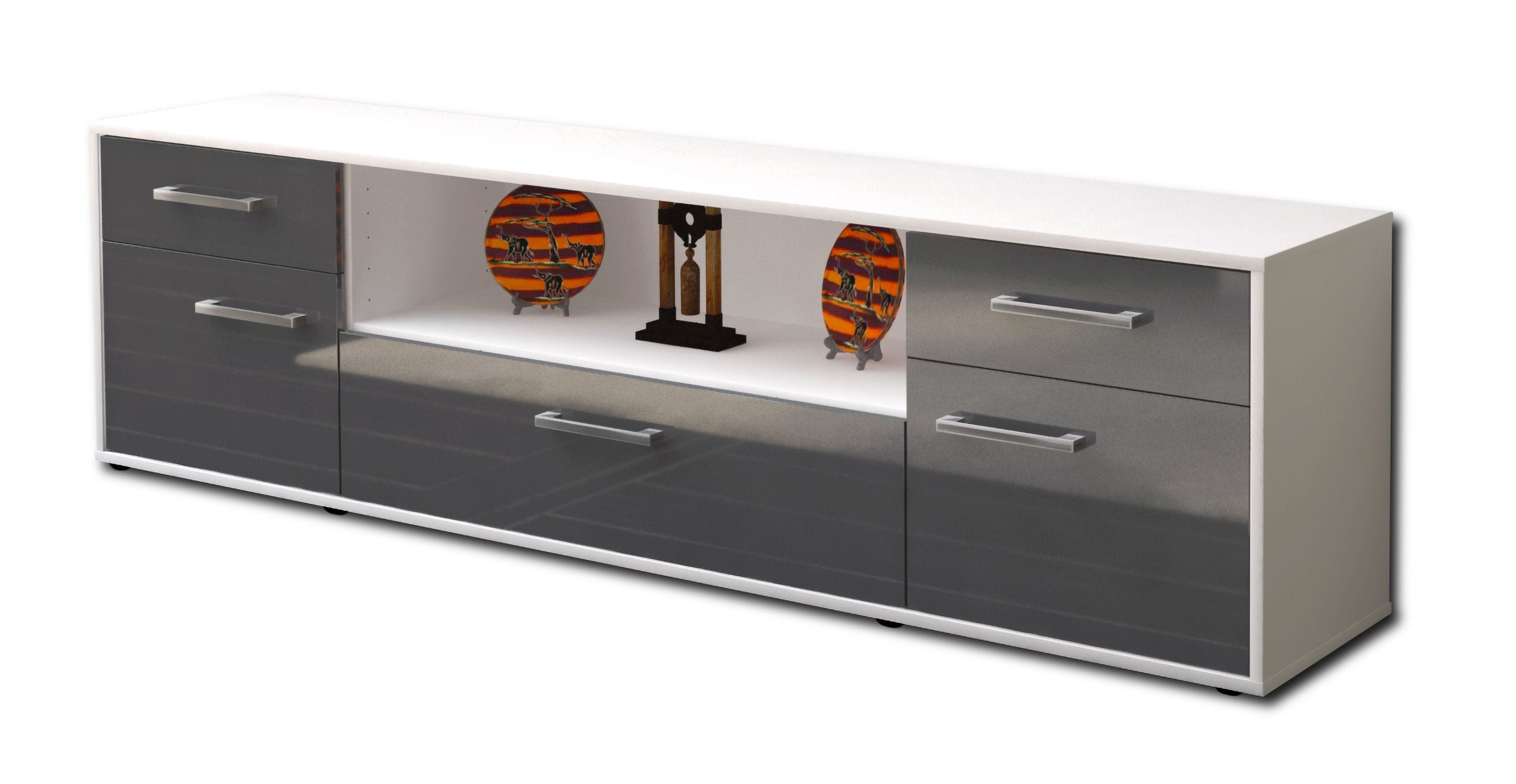 Lowboard - Biggi - Design Hochglanz - Freistehend mit Griffe 180 cm Weiss