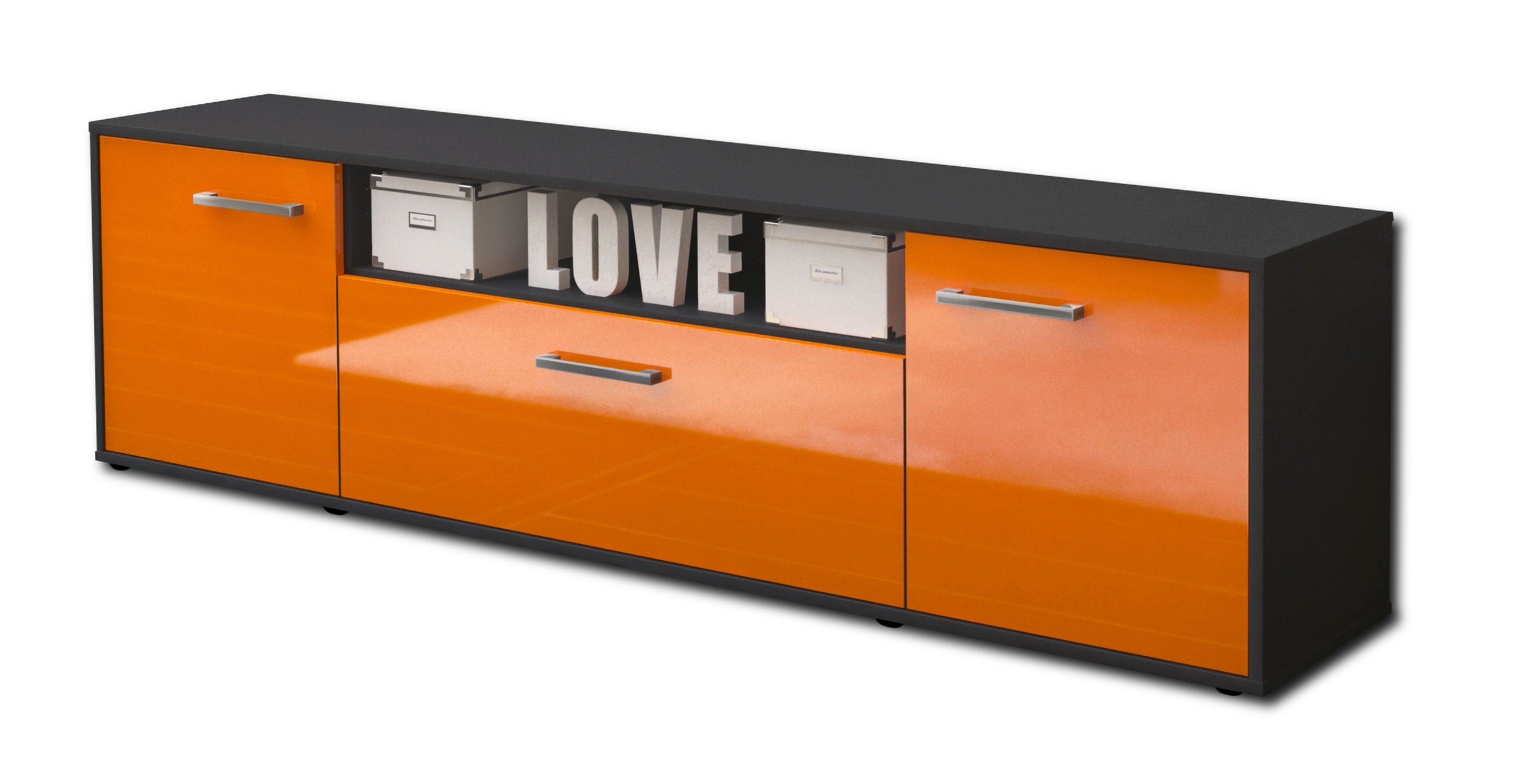 Lowboard - Ariana - Design Hochglanz - Freistehend mit Griffe 180 cm Anthrazit