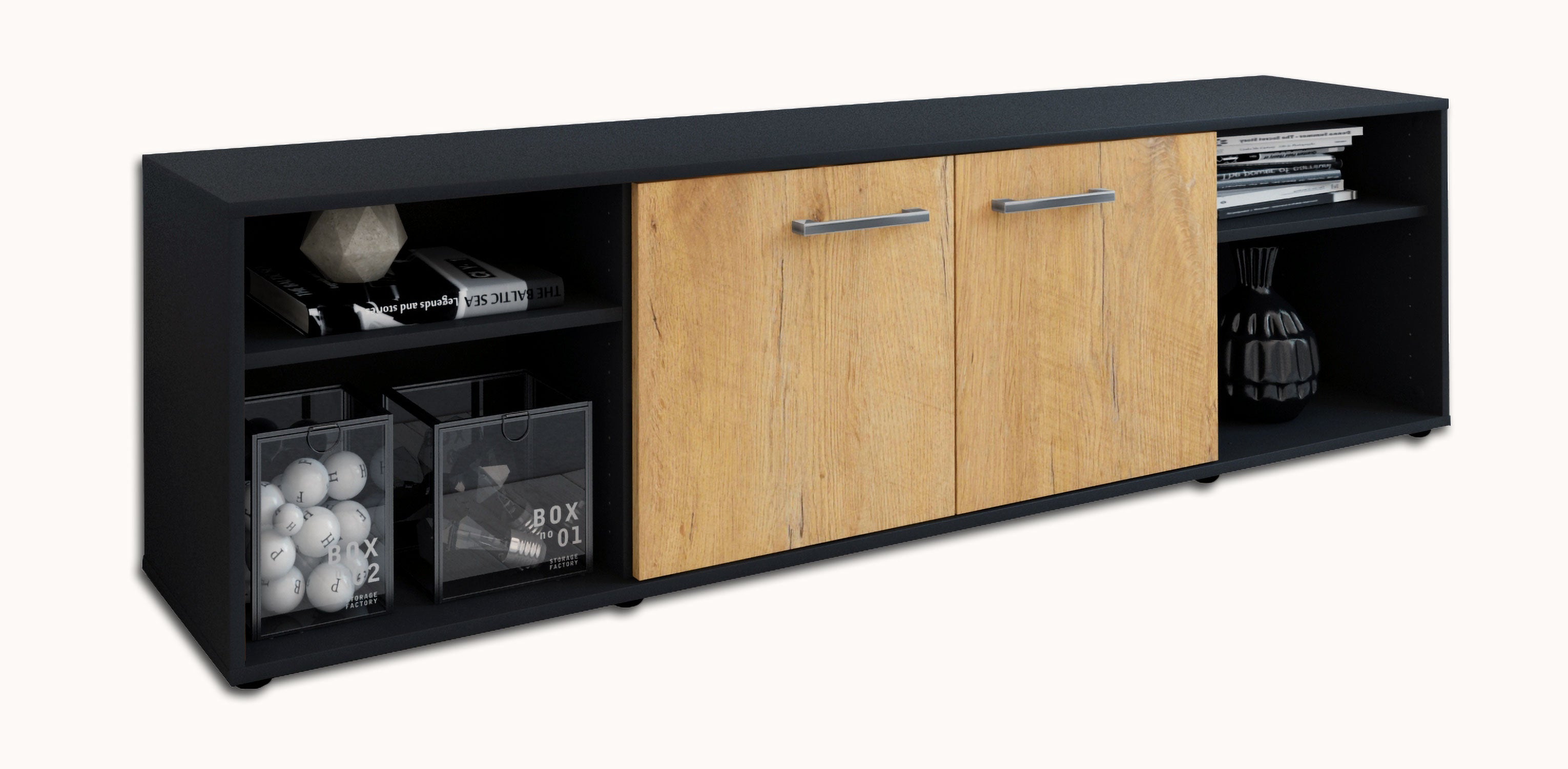 Lowboard - Asimo - Design Holzdekor - Freistehend mit Griffe 180 cm Anthrazit
