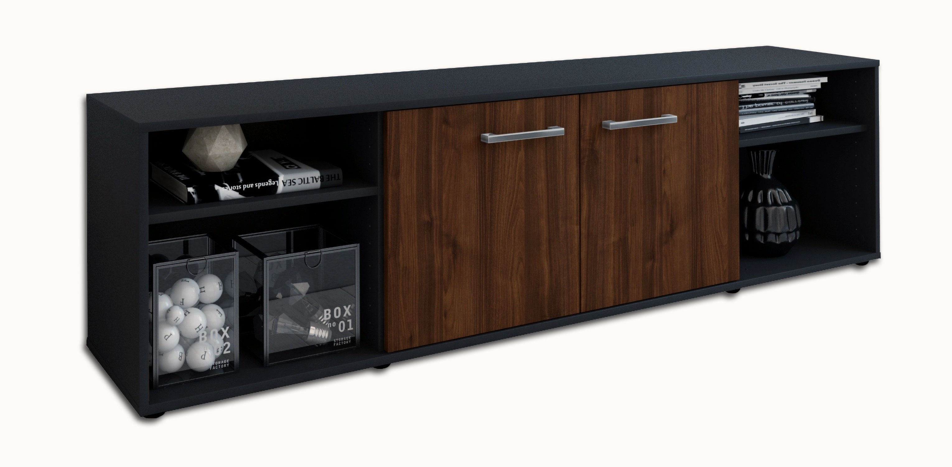 Lowboard - Asimo - Design Holzdekor - Freistehend mit Griffe 180 cm Anthrazit
