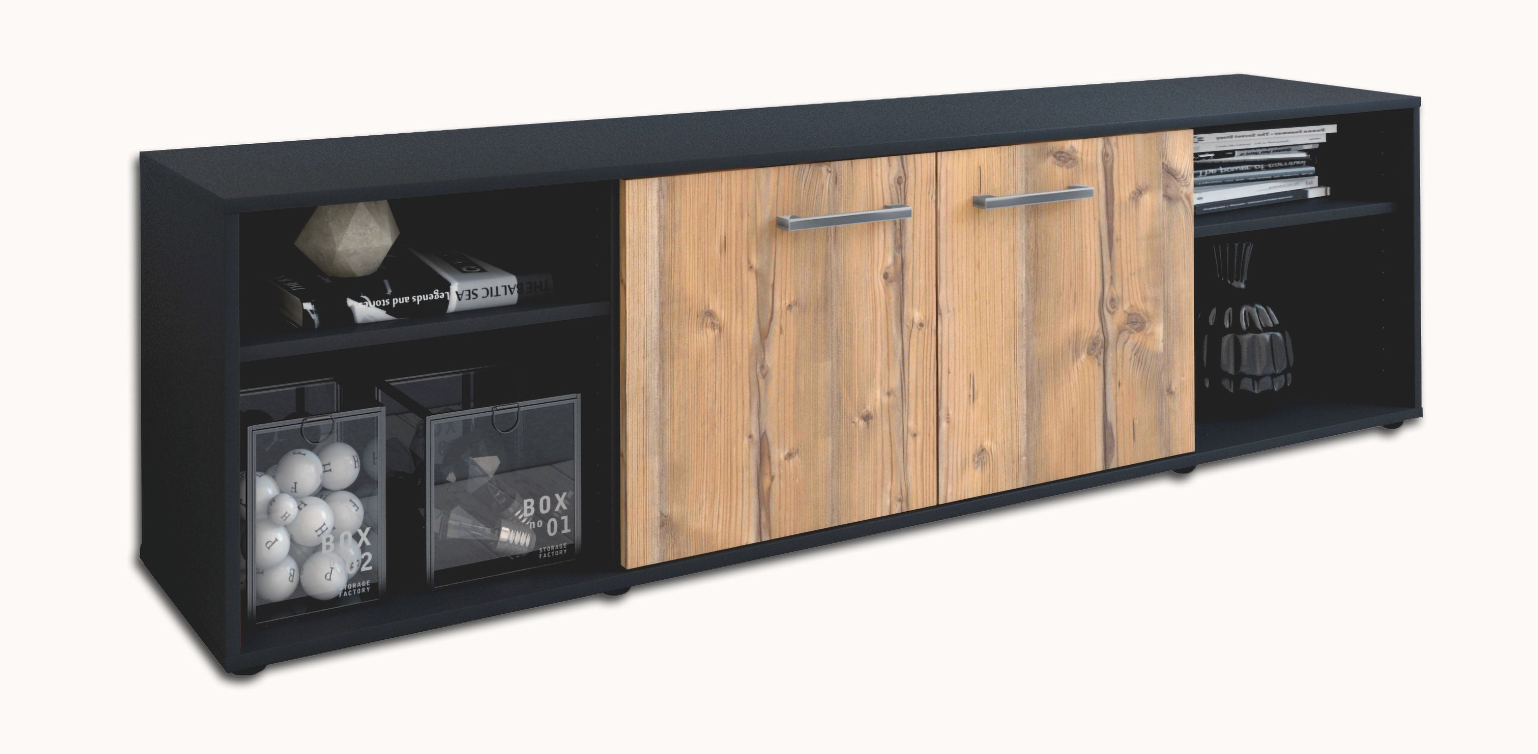 Lowboard - Asimo - Design Holzdekor - Freistehend mit Griffe 180 cm Anthrazit