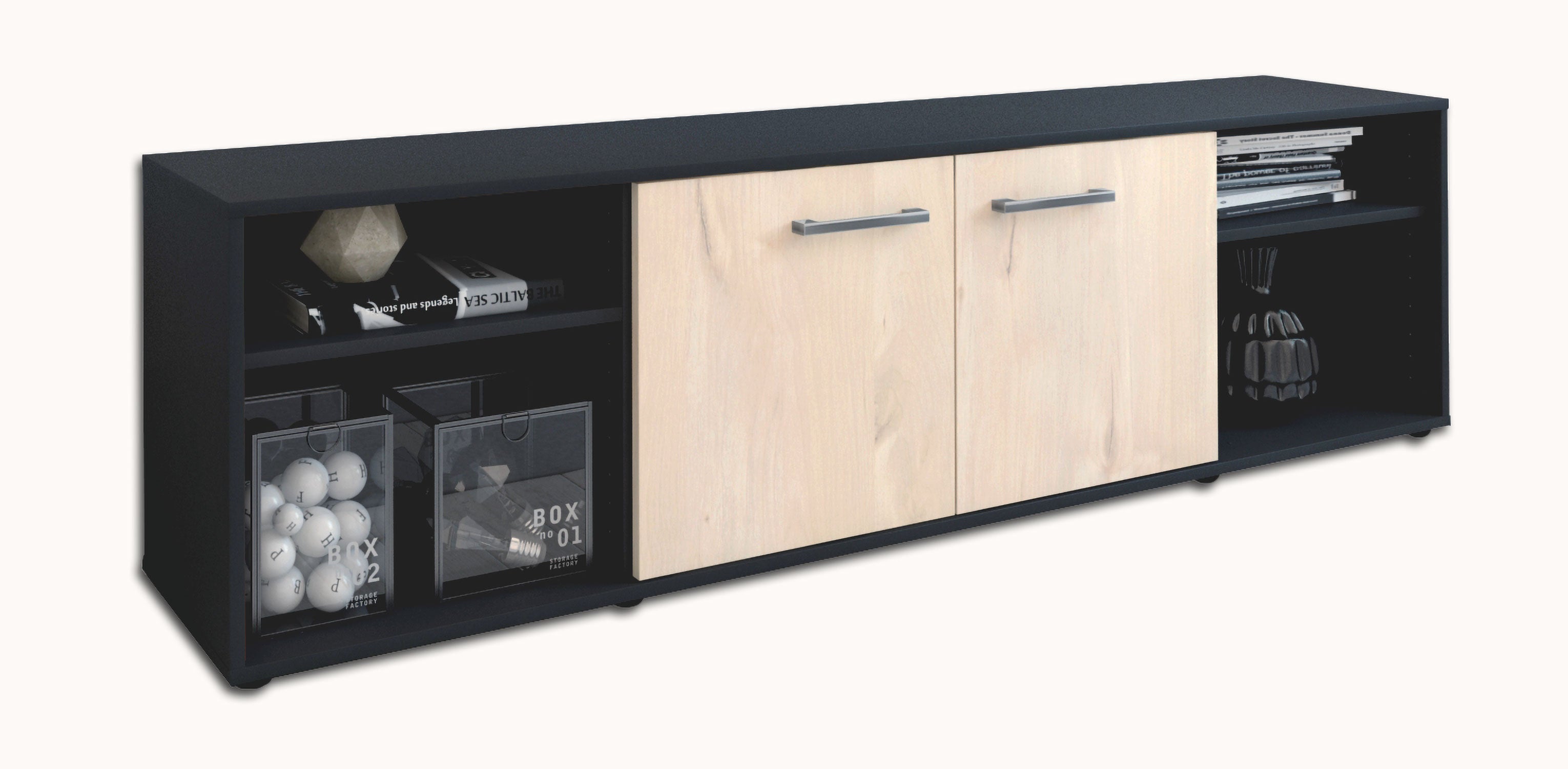 Lowboard - Asimo - Design Holzdekor - Freistehend mit Griffe 180 cm Anthrazit