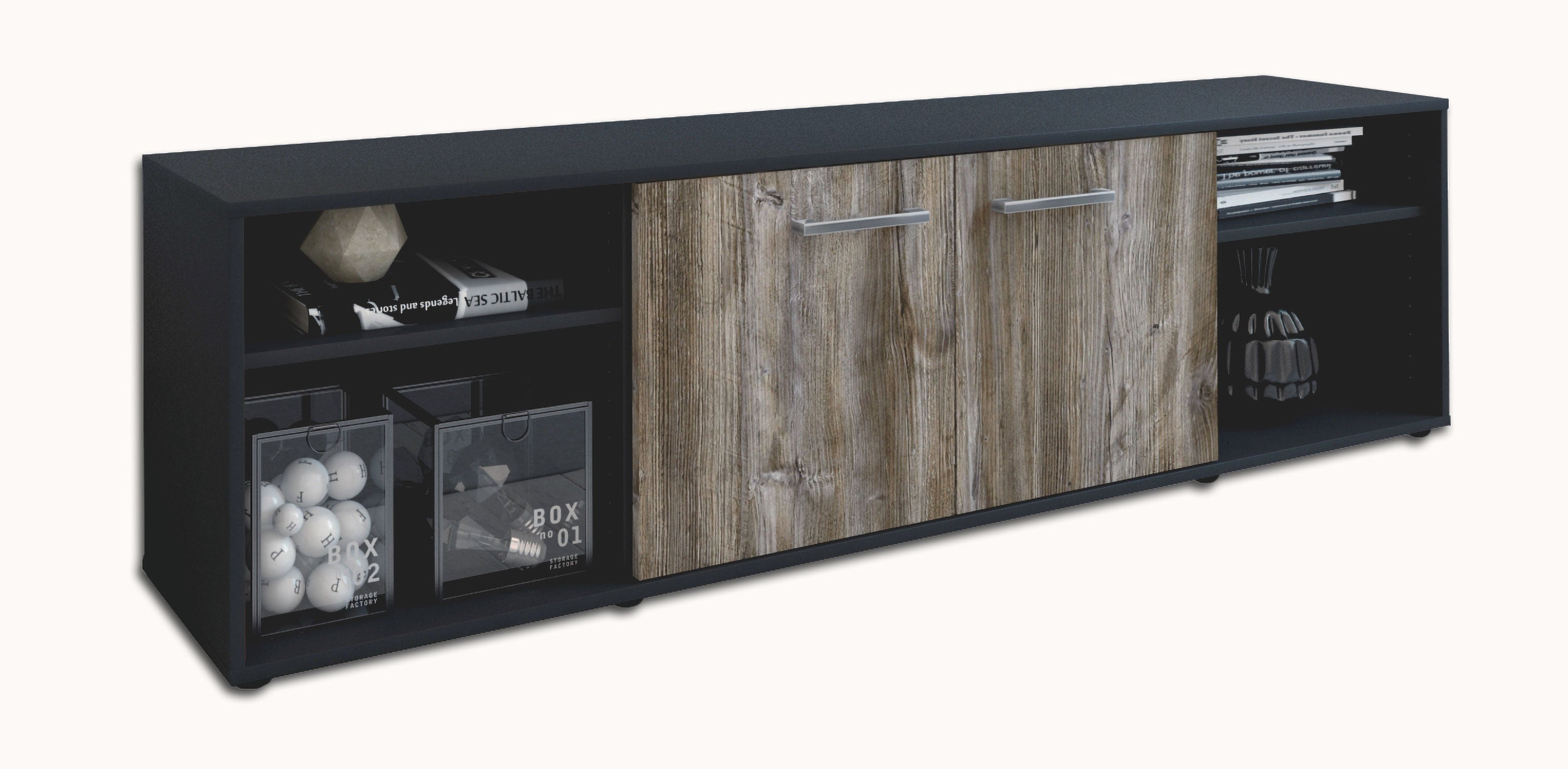 Lowboard - Asimo - Design Holzdekor - Freistehend mit Griffe 180 cm Anthrazit