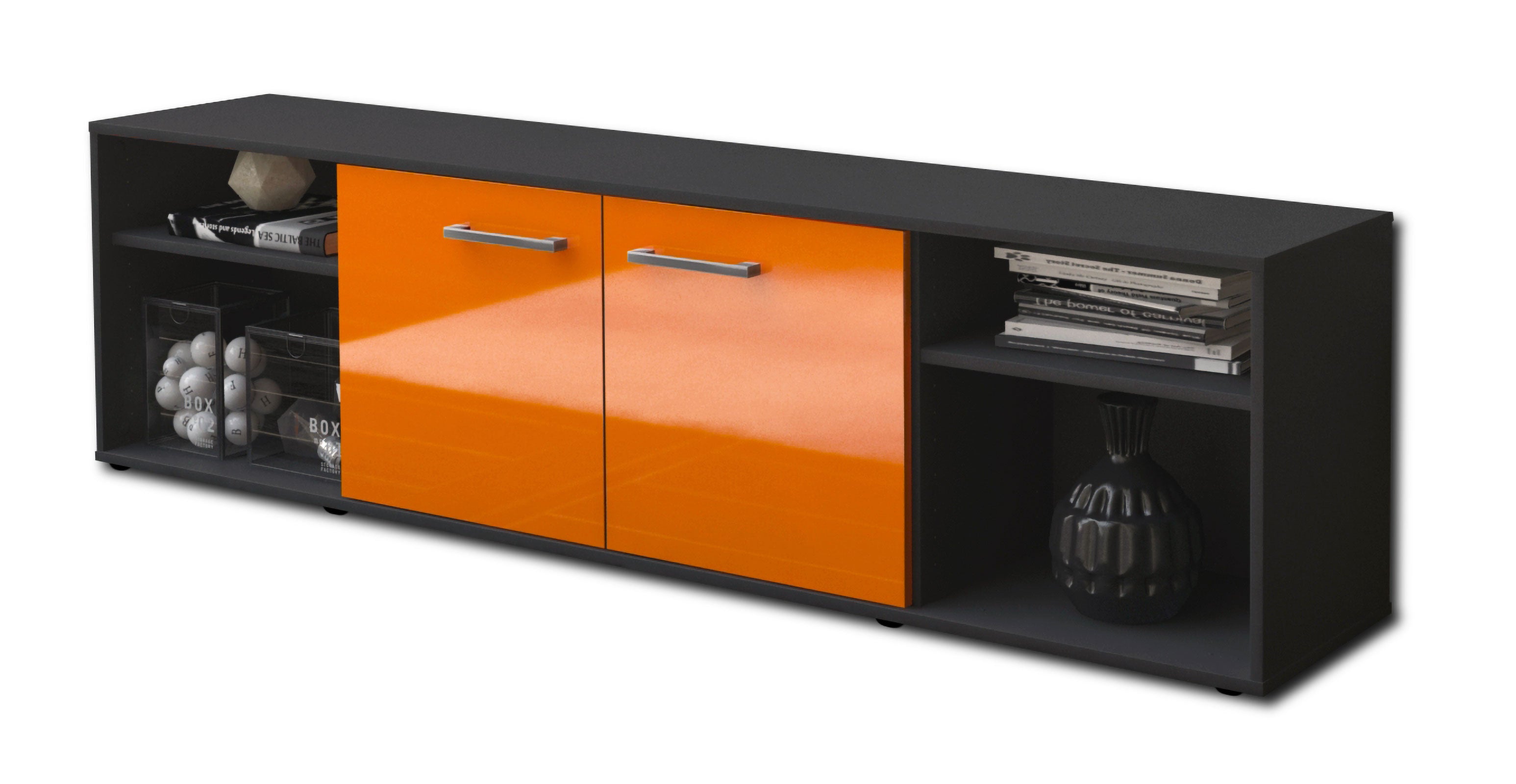 Lowboard - Asimo - Design Hochglanz - Freistehend mit Griffe 180 cm Anthrazit