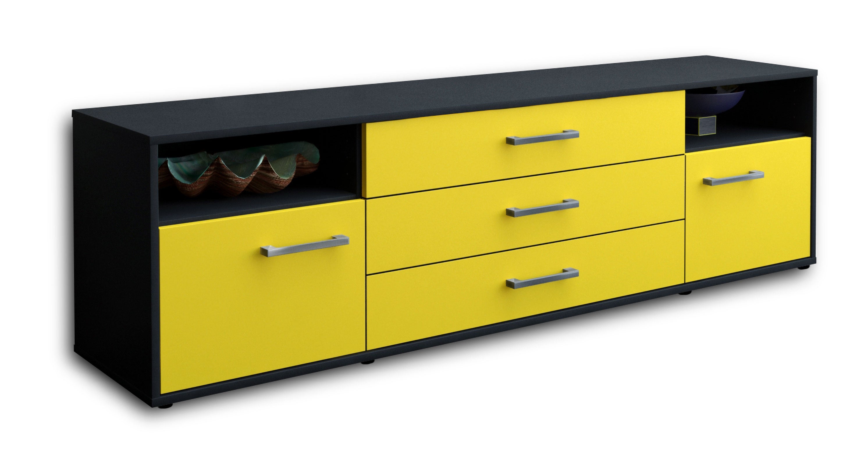 Lowboard - Bettina - Design Farbakzent - Freistehend mit Griffe 180 cm Anthrazit