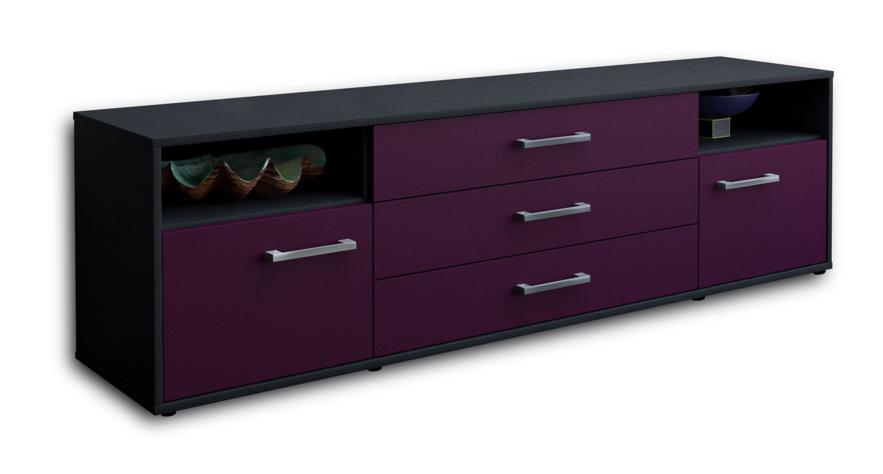 Lowboard - Bettina - Design Farbakzent - Freistehend mit Griffe 180 cm Anthrazit