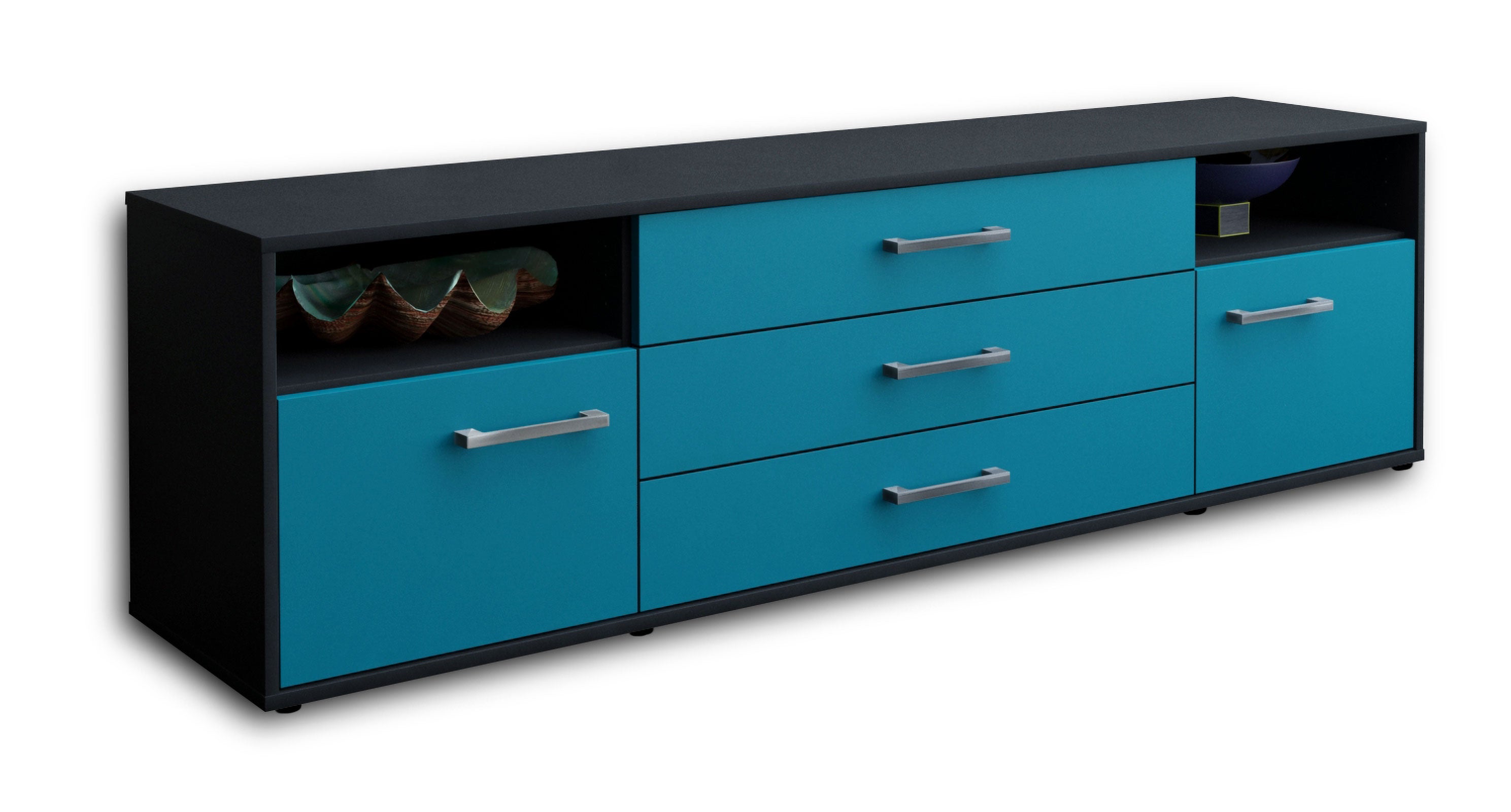 Lowboard - Bettina - Design Farbakzent - Freistehend mit Griffe 180 cm Anthrazit