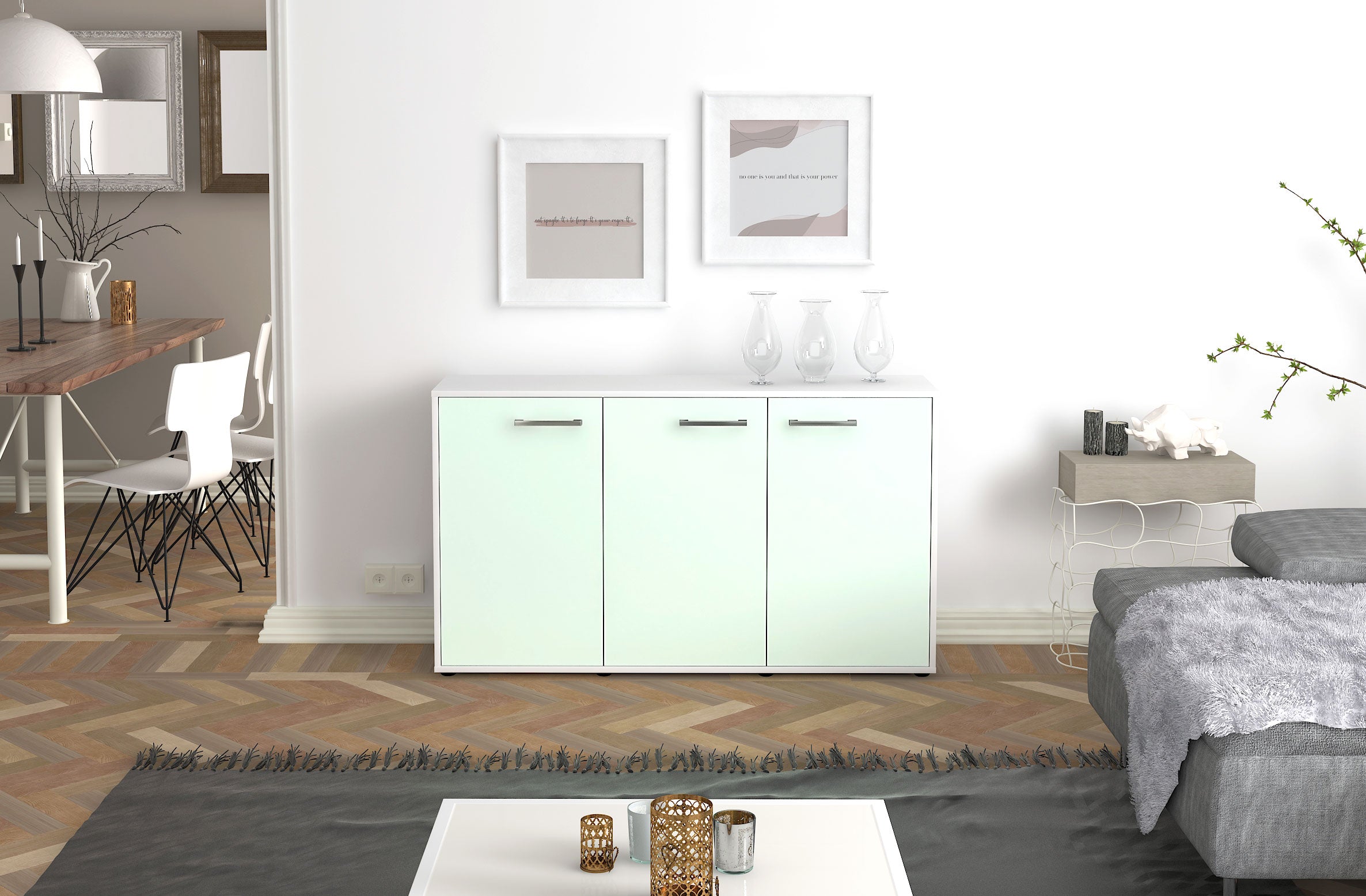 Sideboard - Delia - Design Farbakzent - Freistehend mit Griffe 136 cm Weiss