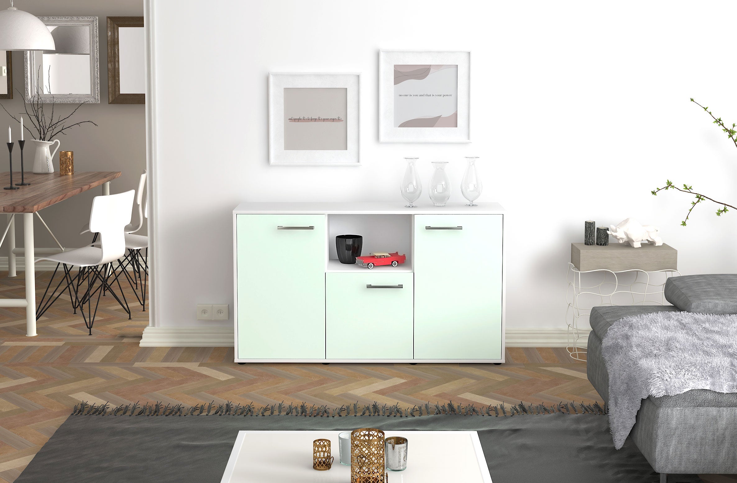 Sideboard - Demetria - Design Farbakzent - Freistehend mit Griffe 136 cm Weiss