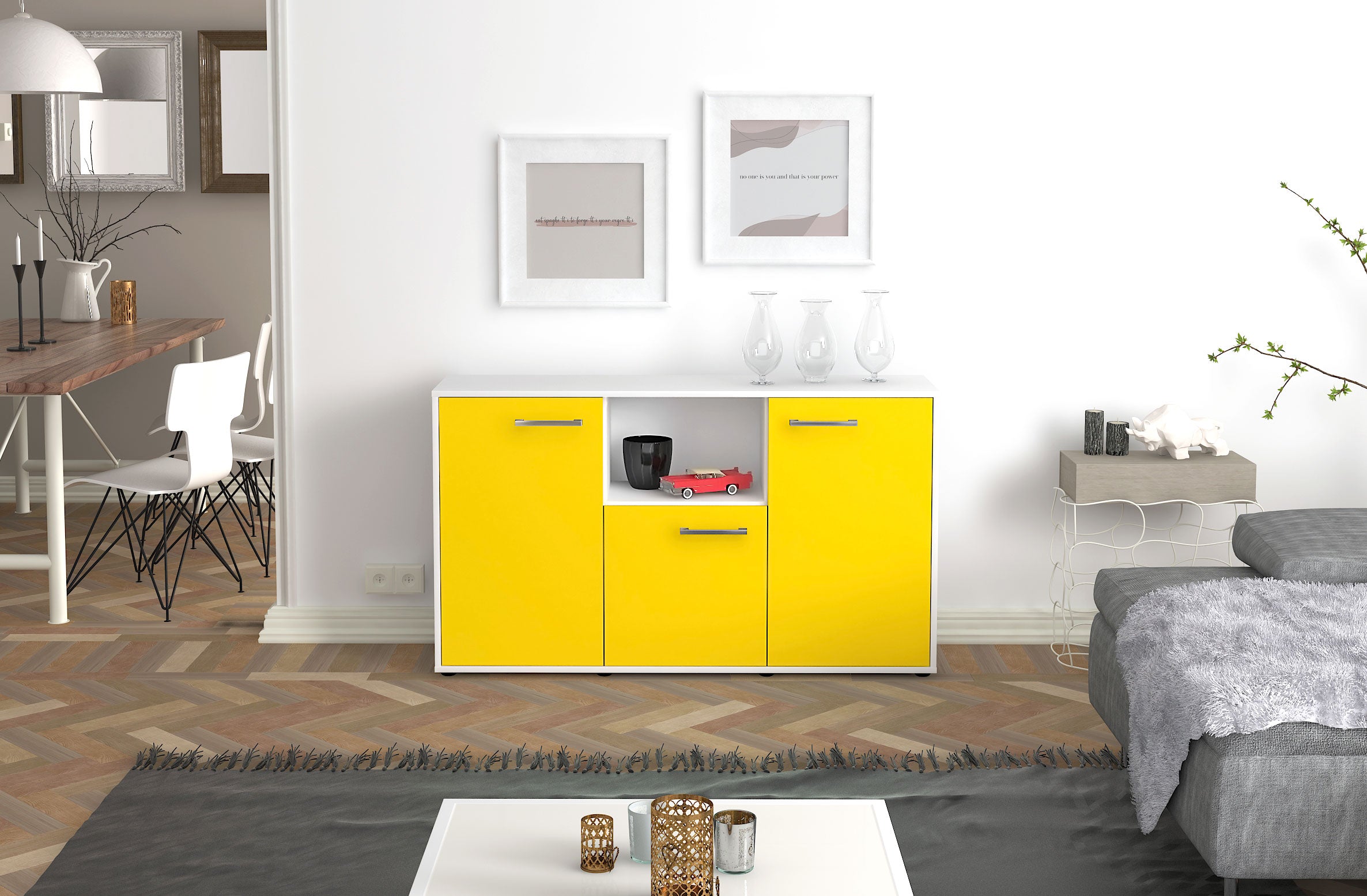 Sideboard - Demetria - Design Farbakzent - Freistehend mit Griffe 136 cm Weiss