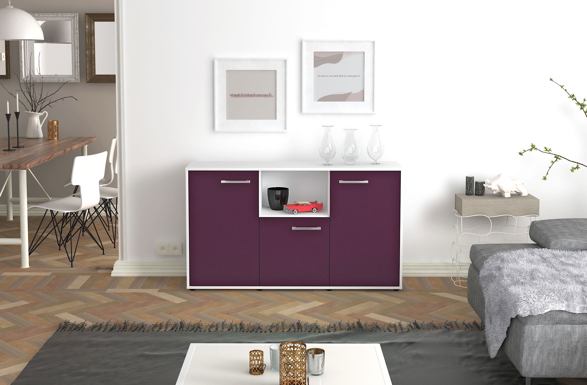 Sideboard - Demetria - Design Farbakzent - Freistehend mit Griffe 136 cm Weiss