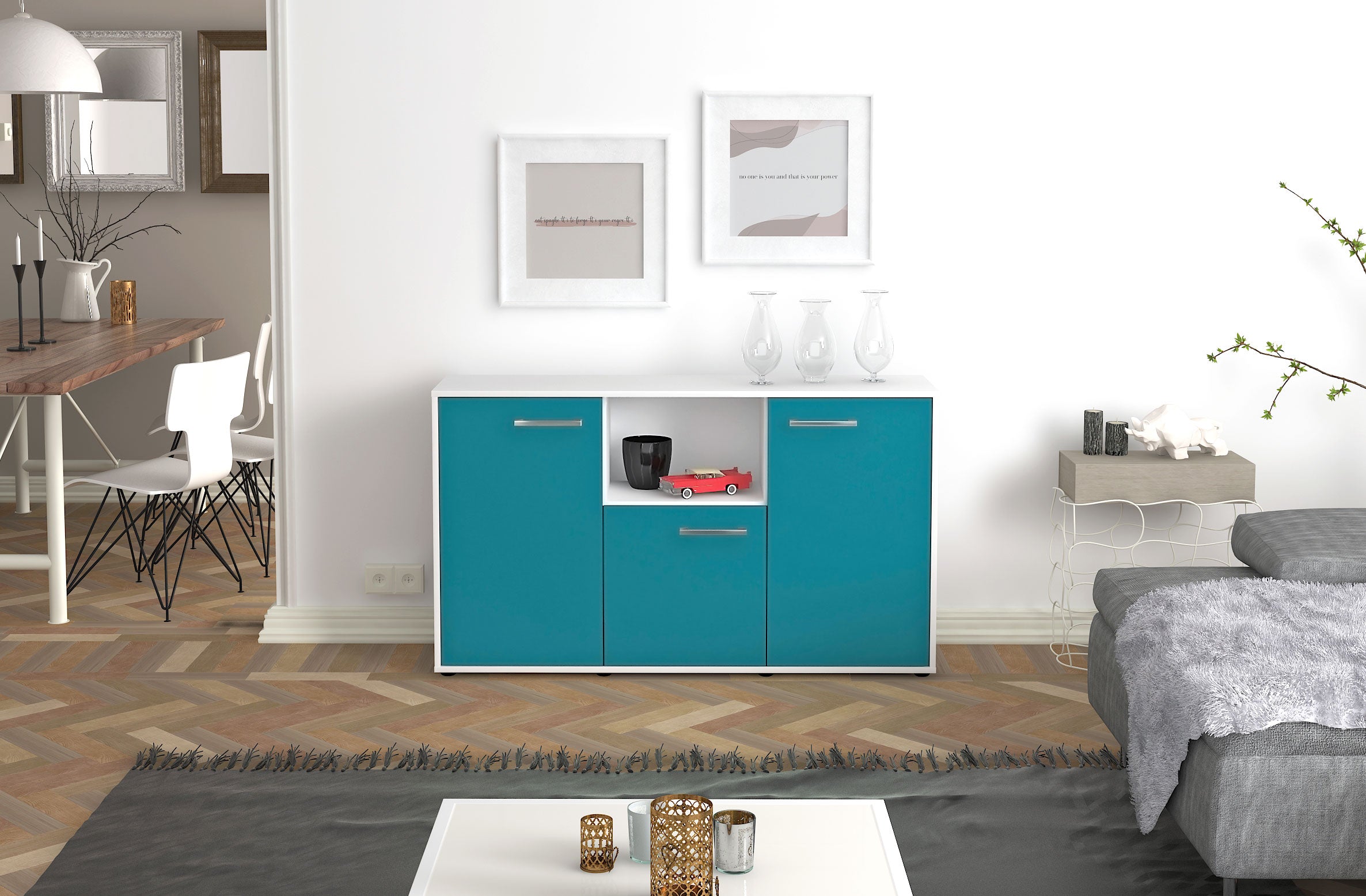 Sideboard - Demetria - Design Farbakzent - Freistehend mit Griffe 136 cm Weiss