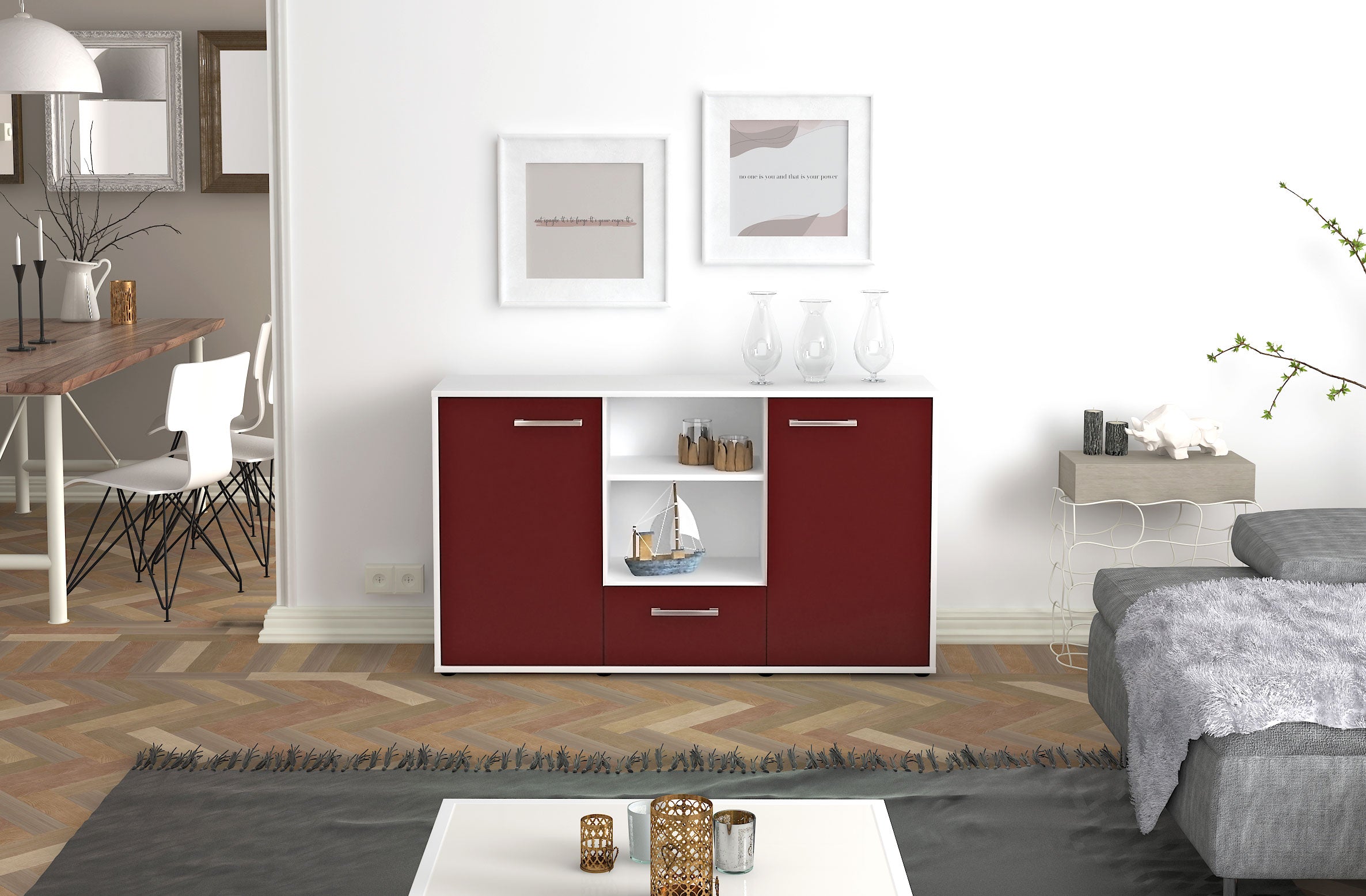 Sideboard - Desideria - Design Farbakzent - Freistehend mit Griffe 136 cm Weiss