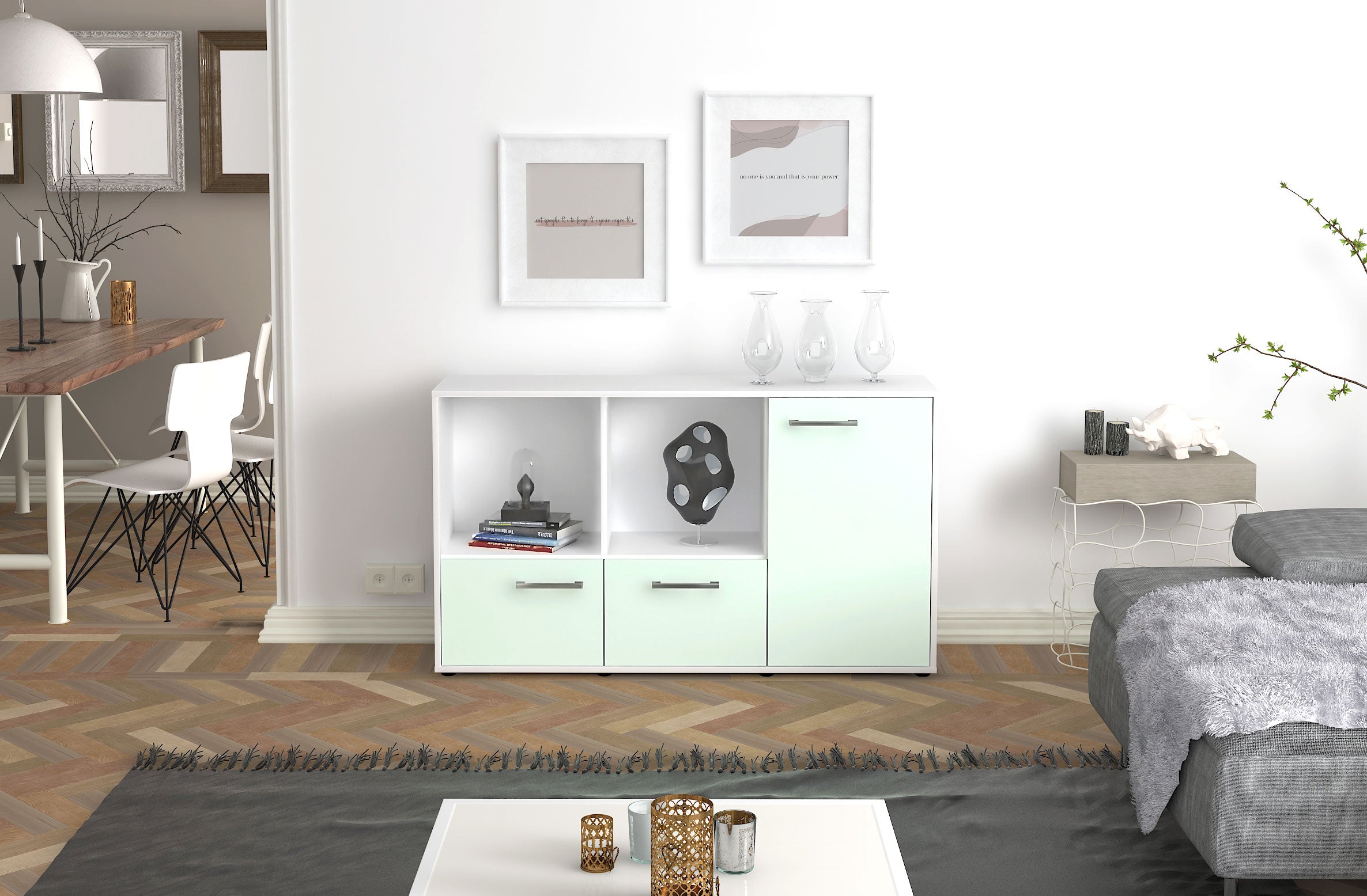 Sideboard - Dolcia - Design Farbakzent - Freistehend mit Griffe 136 cm Weiss