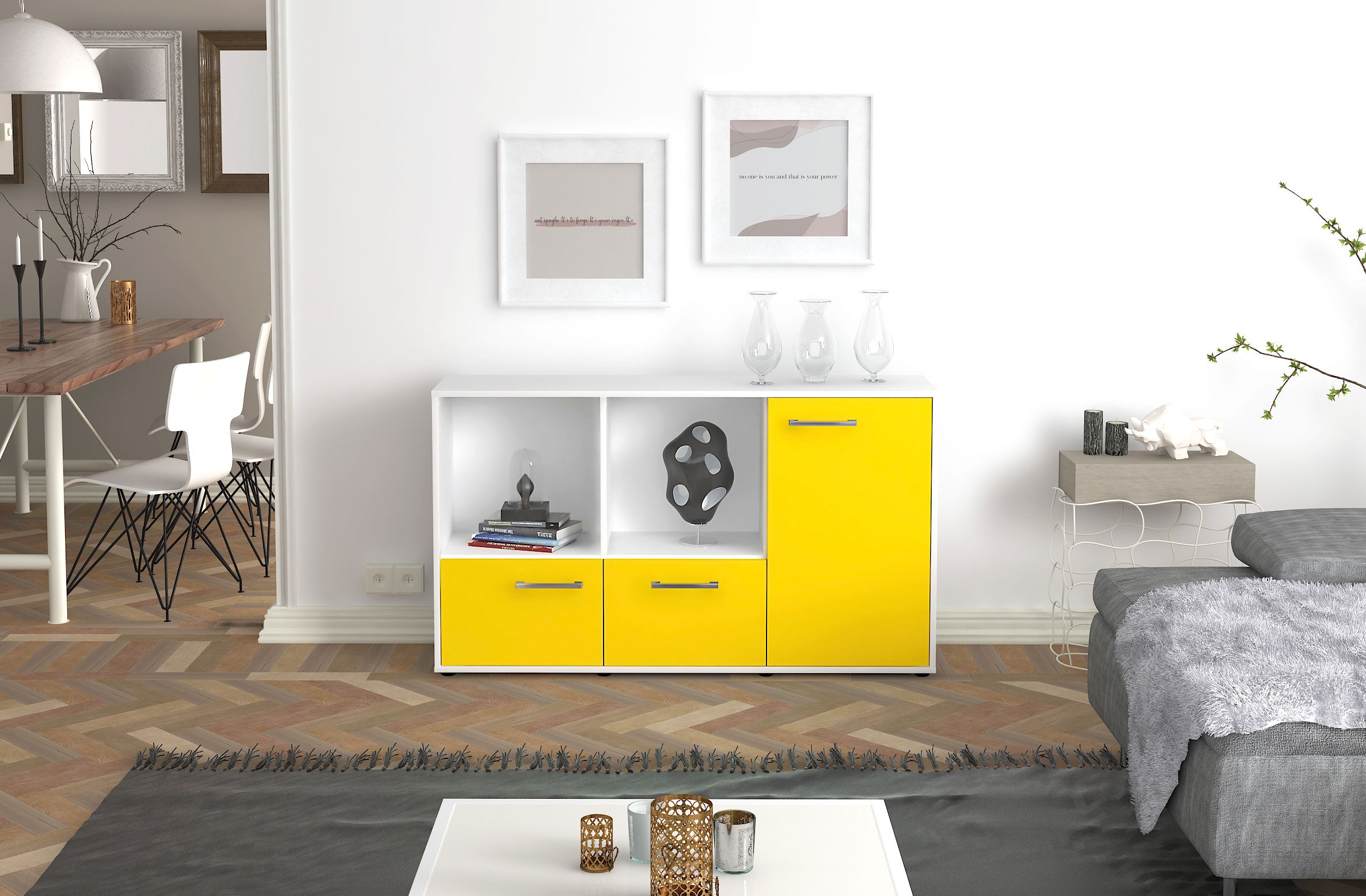 Sideboard - Dolcia - Design Farbakzent - Freistehend mit Griffe 136 cm Weiss