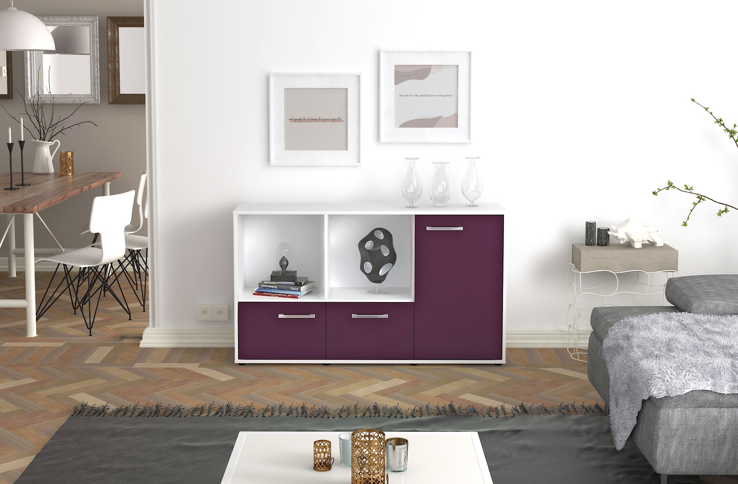 Sideboard - Dolcia - Design Farbakzent - Freistehend mit Griffe 136 cm Weiss