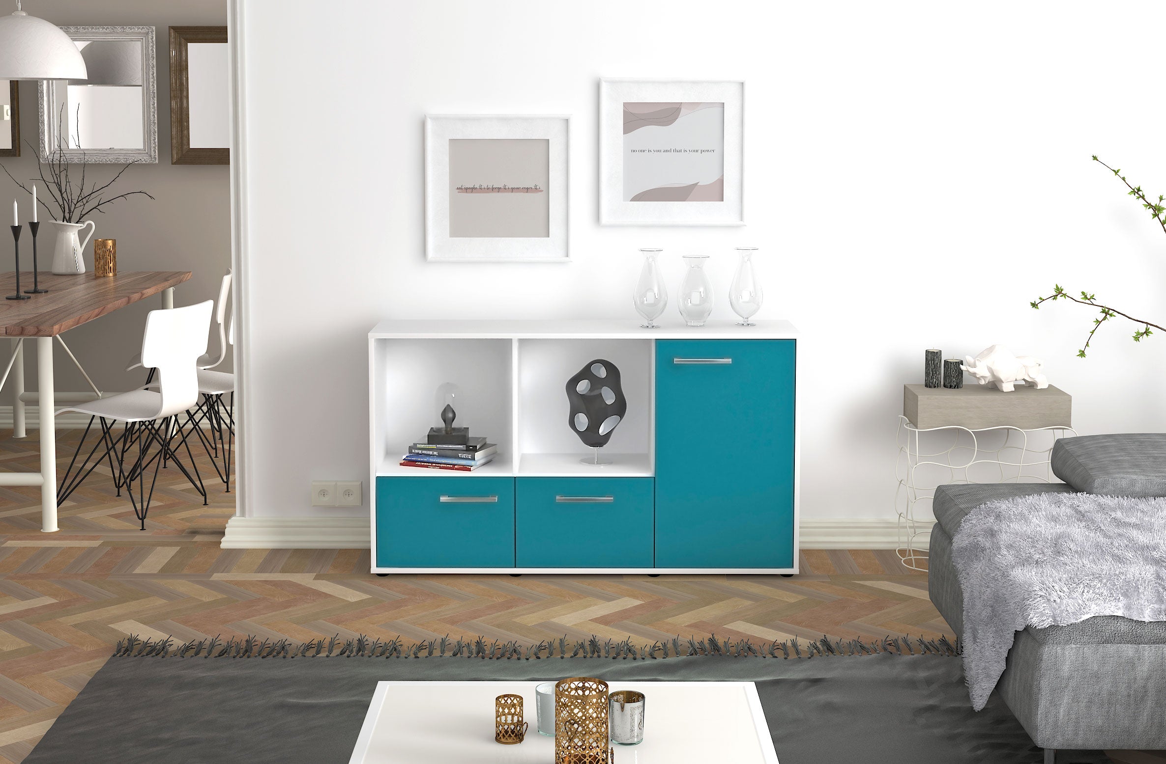 Sideboard - Dolcia - Design Farbakzent - Freistehend mit Griffe 136 cm Weiss