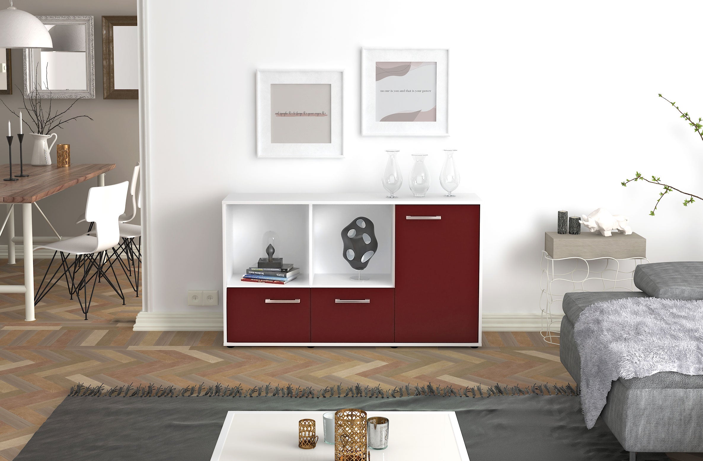 Sideboard - Dolcia - Design Farbakzent - Freistehend mit Griffe 136 cm Weiss