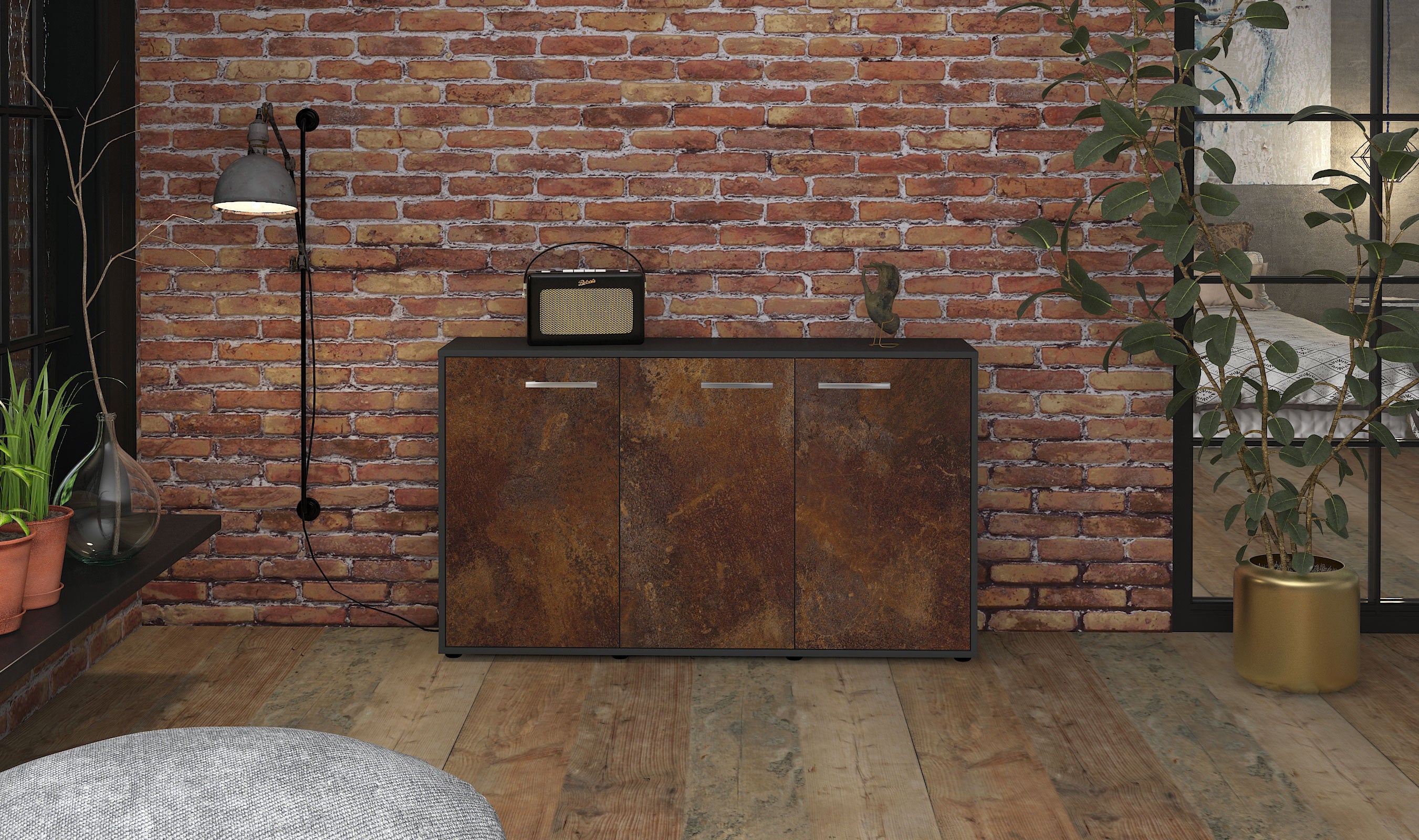 Sideboard - Delia - Design Industrie Stil - Freistehend mit Griffe 136 cm Anthrazit