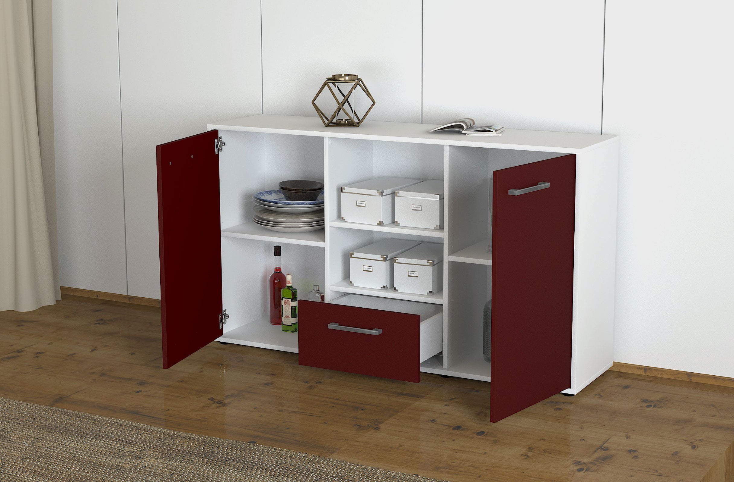 Sideboard - Desideria - Design Farbakzent - Freistehend mit Griffe 136 cm Weiss