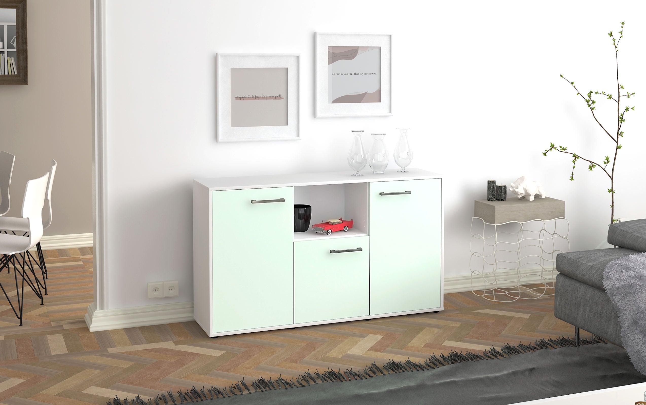 Sideboard - Demetria - Design Farbakzent - Freistehend mit Griffe 136 cm Weiss