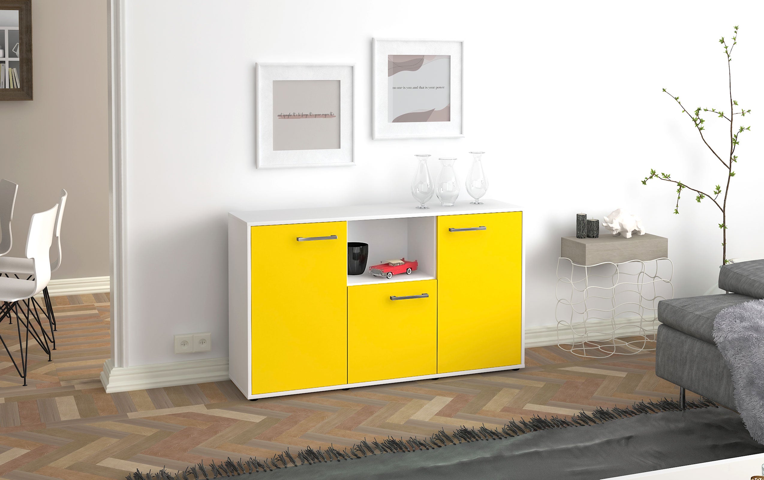 Sideboard - Demetria - Design Farbakzent - Freistehend mit Griffe 136 cm Weiss